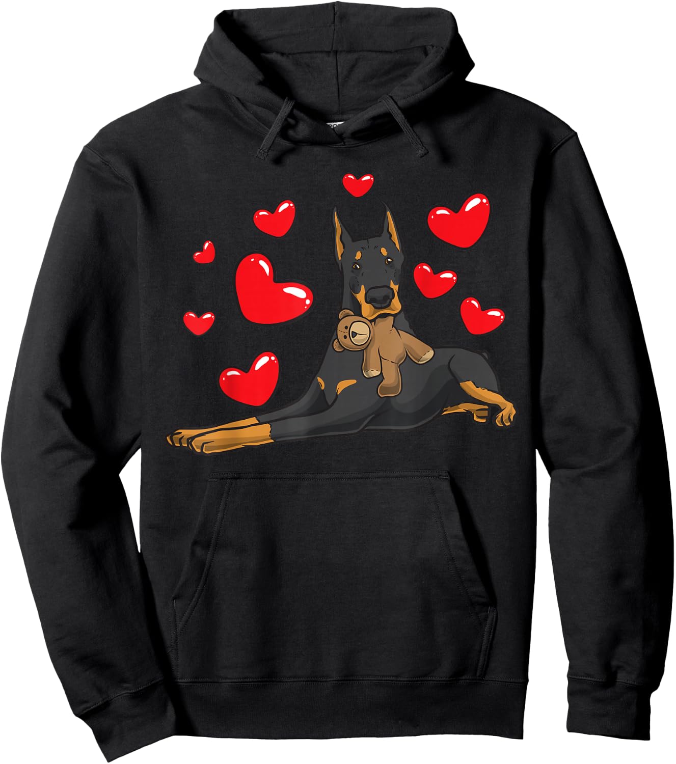 Doberman Dog with Plush Toy Hoodie - Hoodie | Black