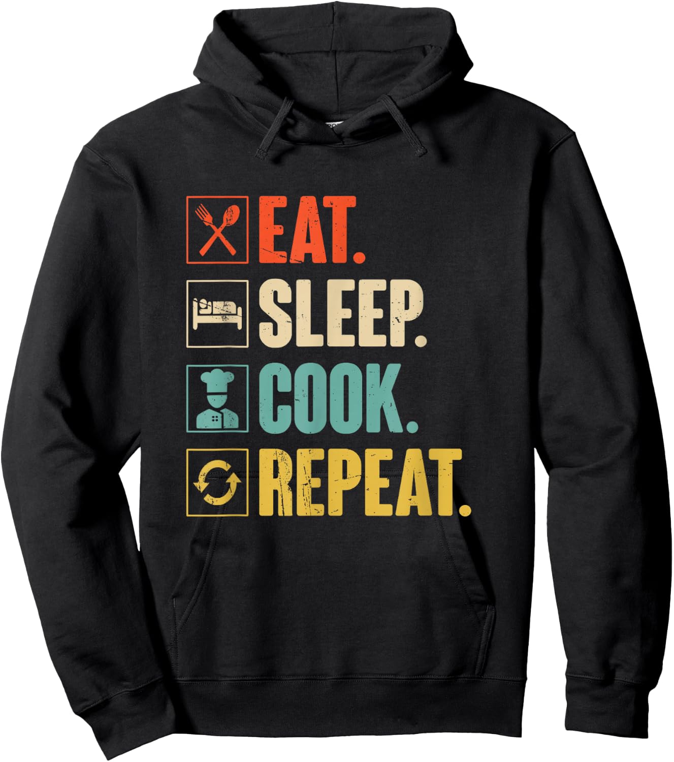 Eat Sleep Cook Repeat Funny Vintage Cook Cooking Chef Hoodie - Hoodie | Black