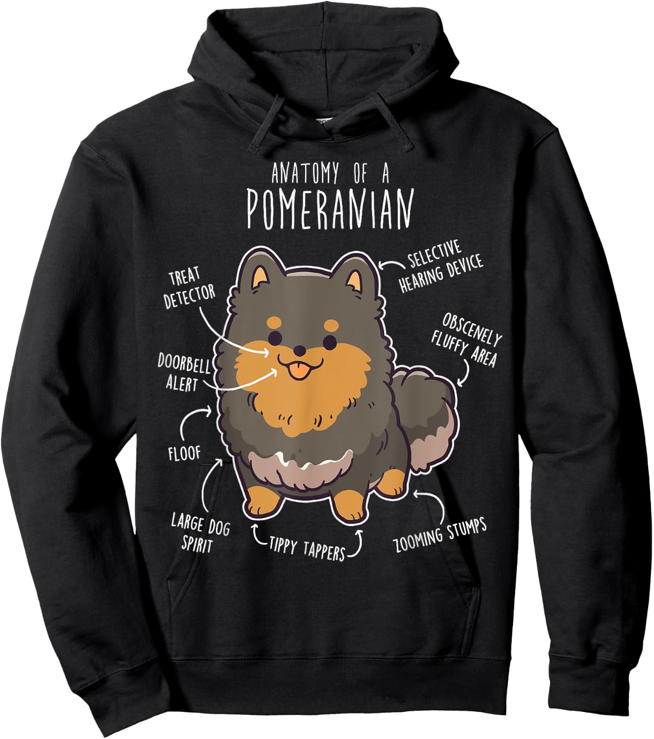 Black and Tan Pomeranian Dog Anatomy, Funny Cute Pet Pom Mom Hoodie - Hoodie | Black