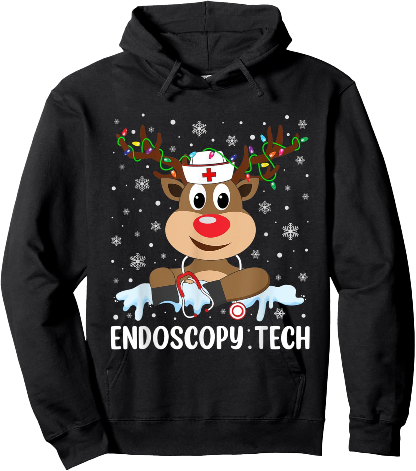 Love Tech Life Reindeer Xmas Endoscopy Tech Christmas Pajama Hoodie - Hoodie | Black