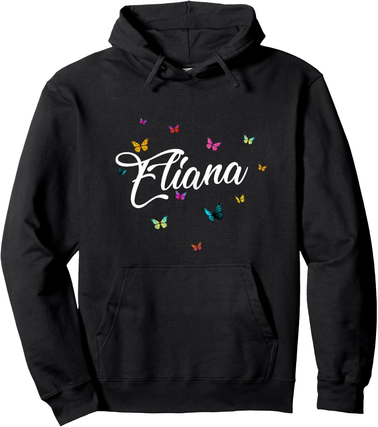ELIANA - Adorable girl name with colorful Butterlies Hoodie - Hoodie | Black