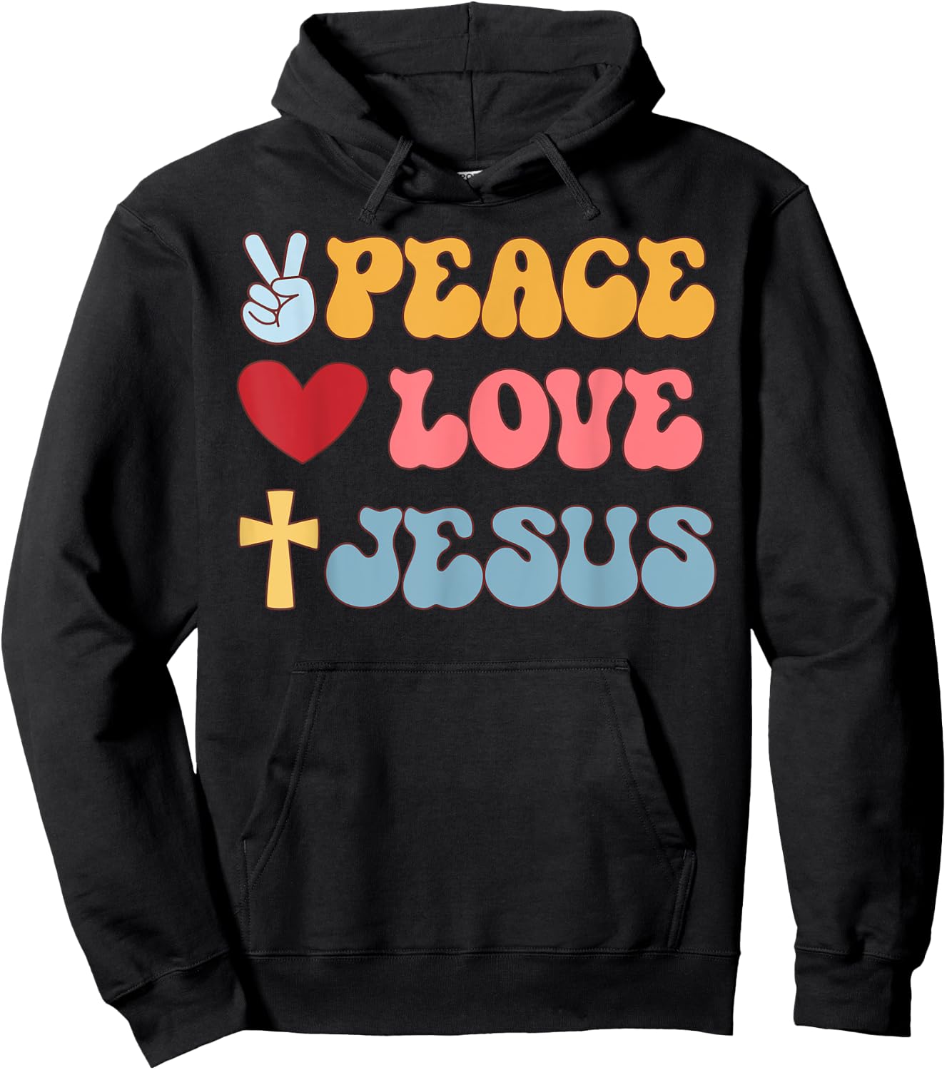 Groovy Peace Love Jesus Christian 70's Hippie Hoodie - Hoodie | Black