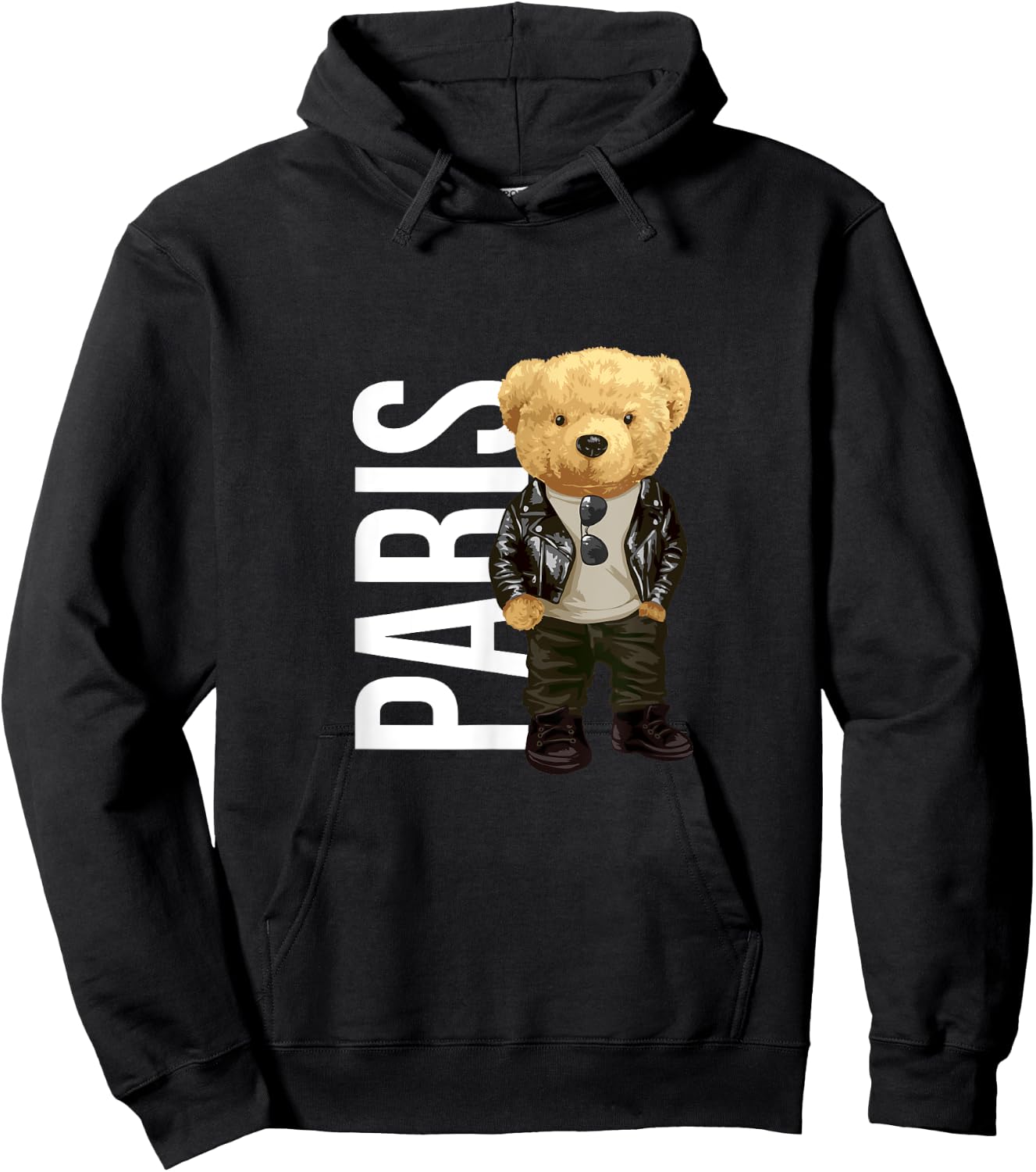Cool Teddy Bear in Paris France Illustration Graphic Designs Hoodie - Hoodie | Black