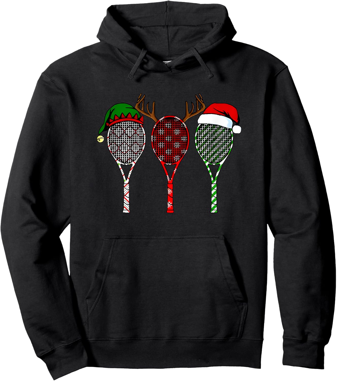 Tennis Merry Chistmas 3 tennis racket christmas Hoodie - Hoodie | Black