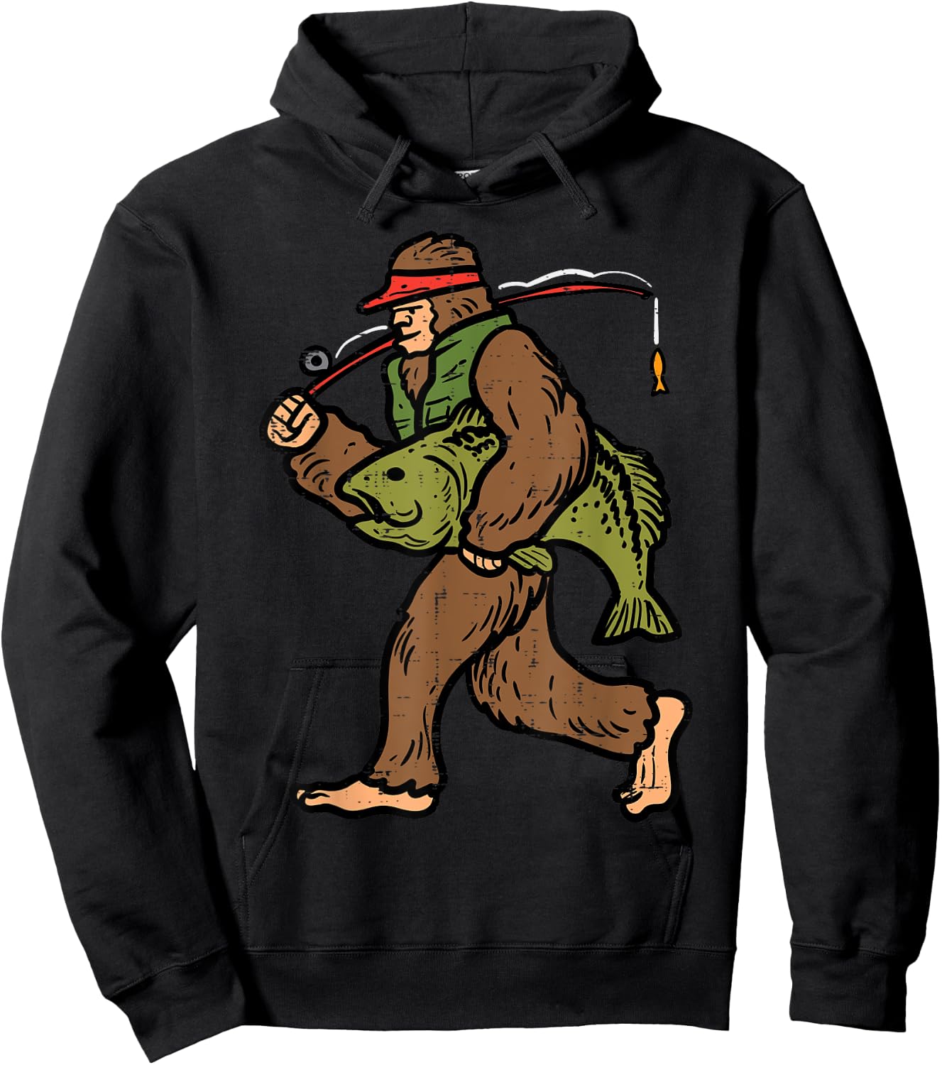 Bigfoot Sasquatch Fishing Funny Fisherman Men Women Kids Hoodie - Hoodie | Black