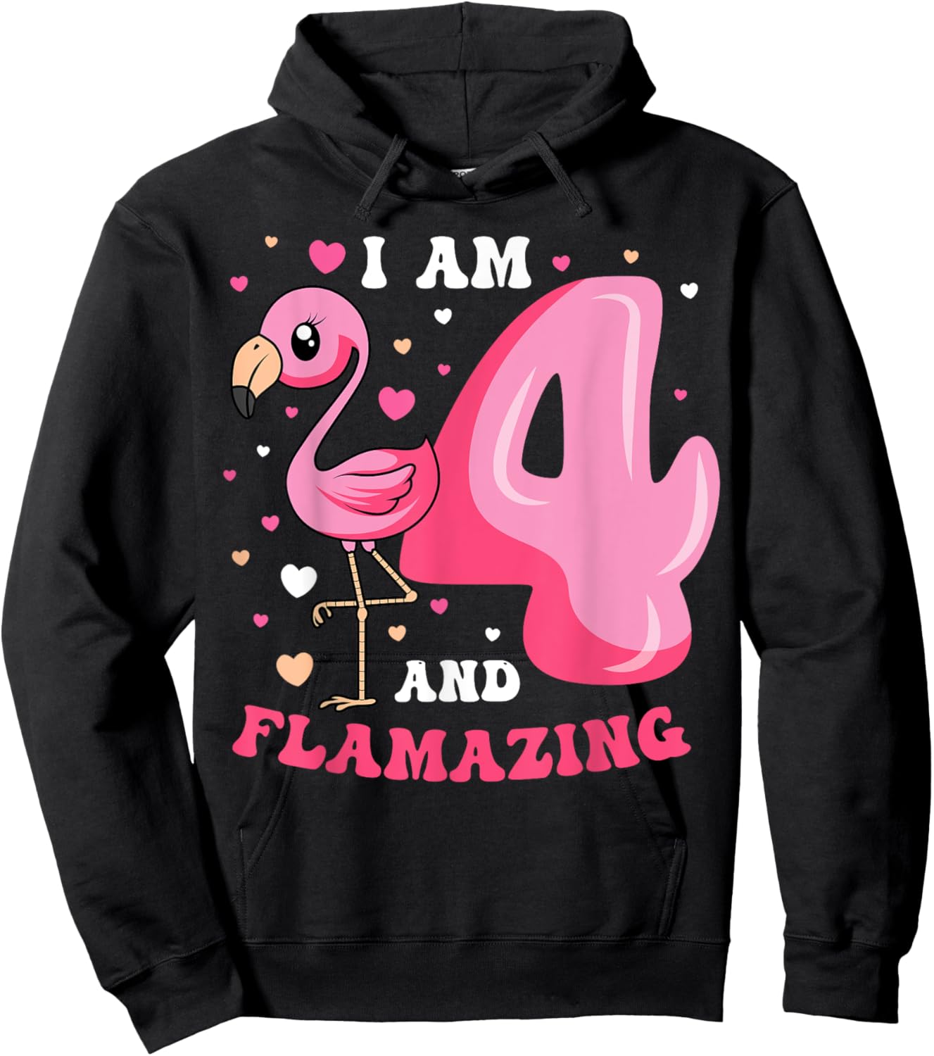 I Am 4 And Flamazing Flamingo Birthday 4th Bday Party Hoodie - Hoodie | Black