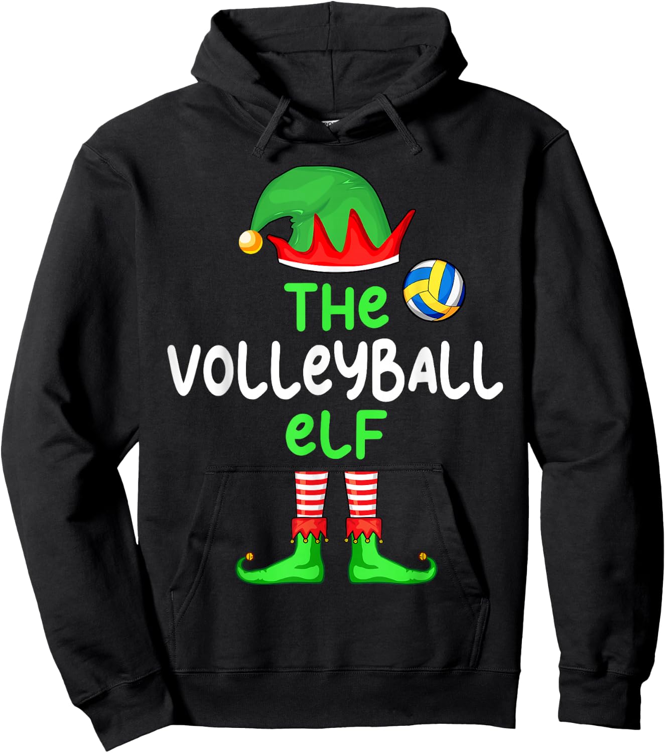 I'm The Volleyball Elf Christmas Family Matching Pajama Hoodie - Hoodie | Black
