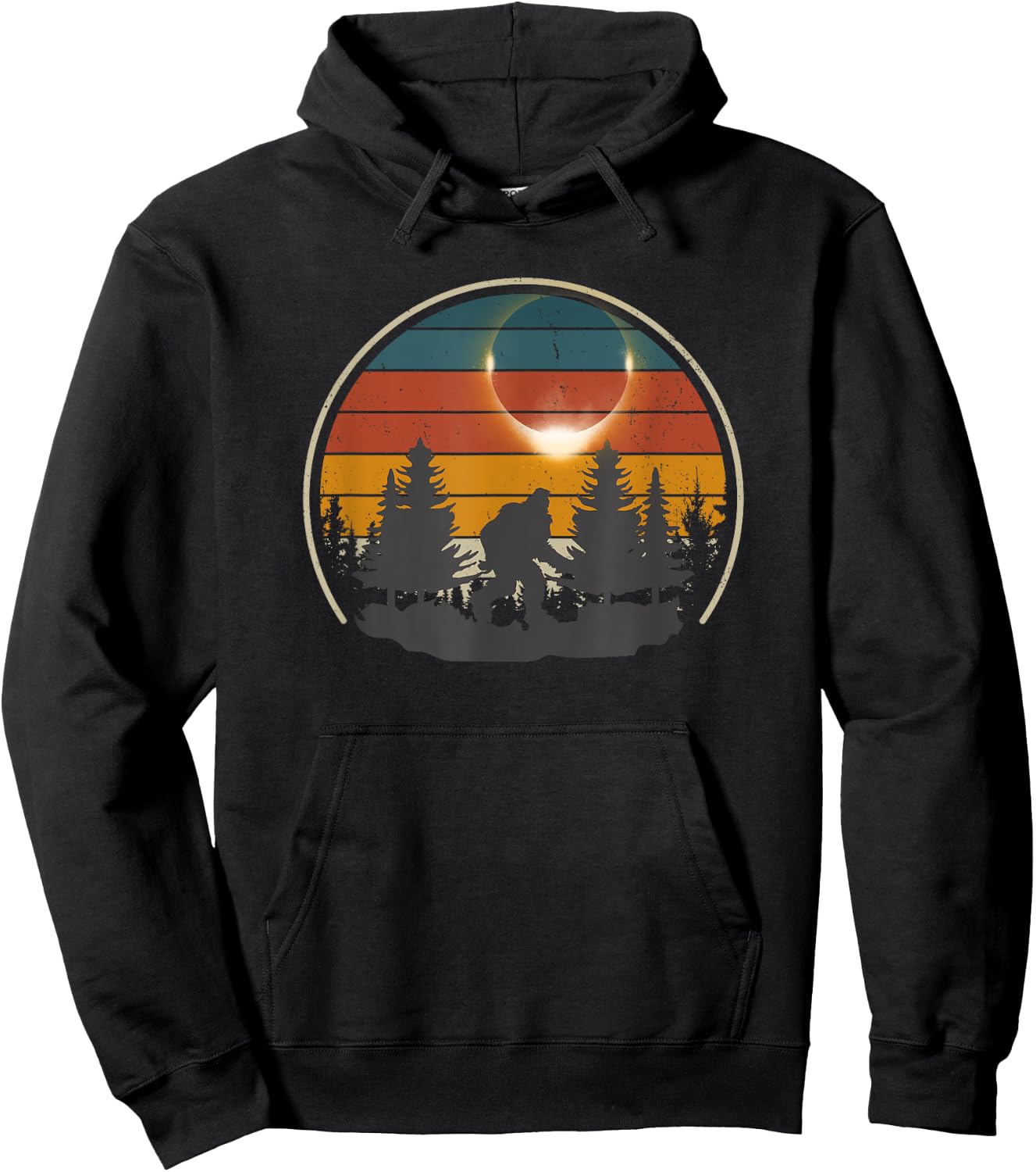 America Totality Retro Bigfoot Total Solar Eclipse 2024 Hoodie - Hoodie | Black