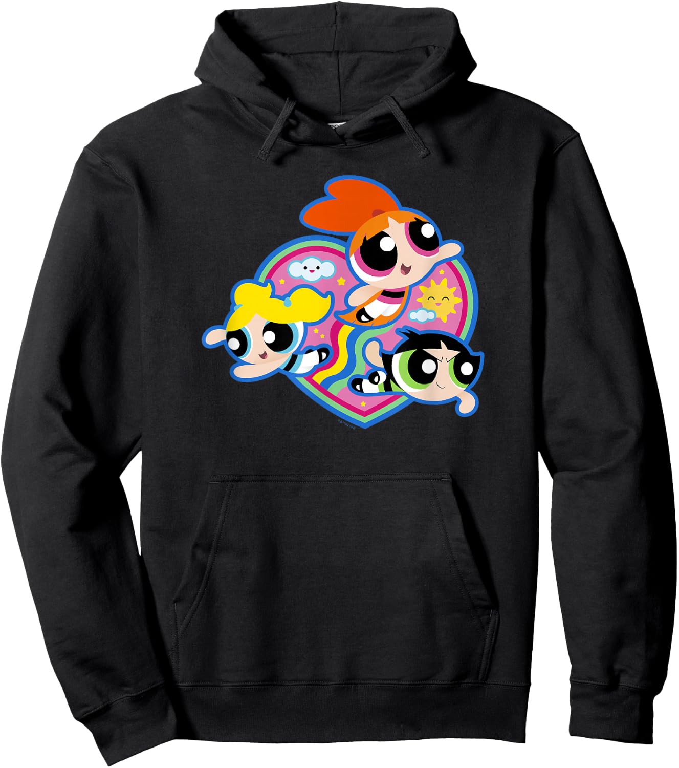 The Powerpuff Girls Group Rainbow Heart Flight Hoodie - Hoodie | Black