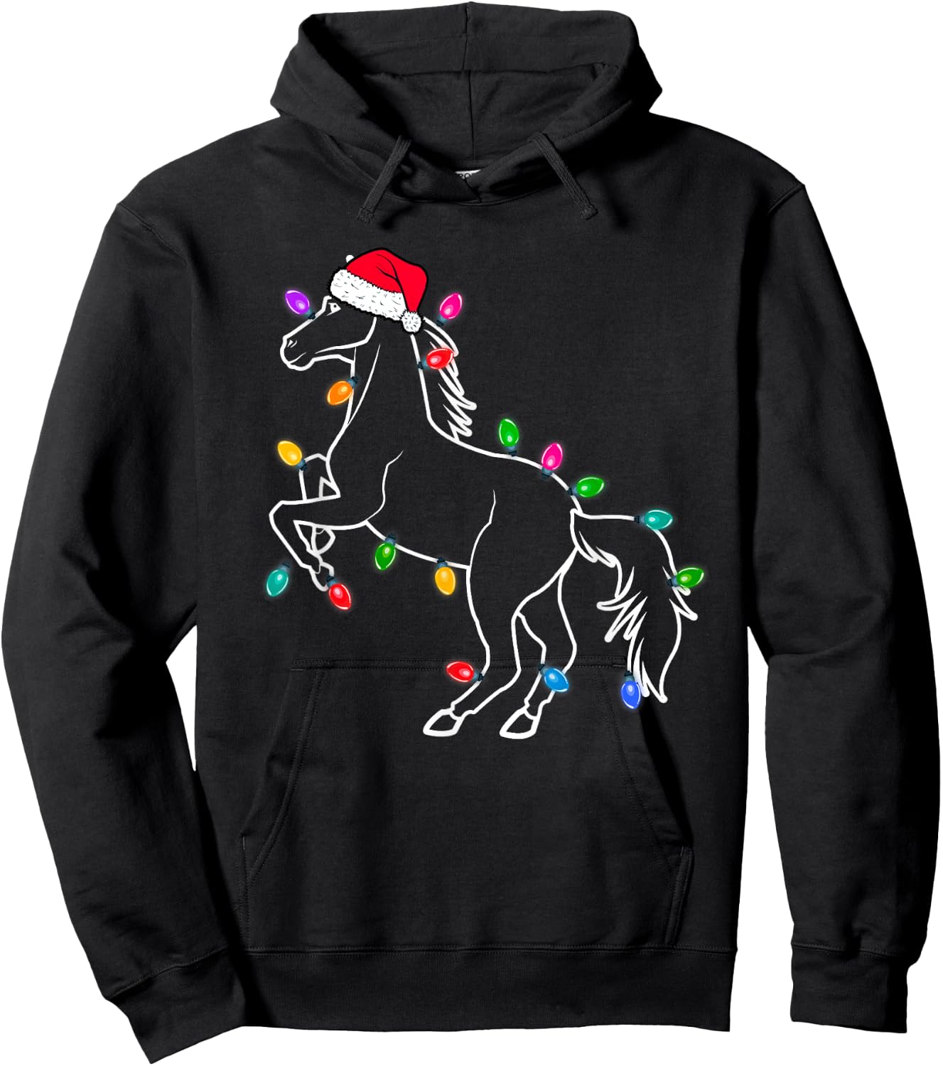 Christmas Horse Christmas Lights Cute for Families, Men, Women, Kids - Black, Short Sleeve, Regular Fit, Small Hoodie - Hoodie | Black
