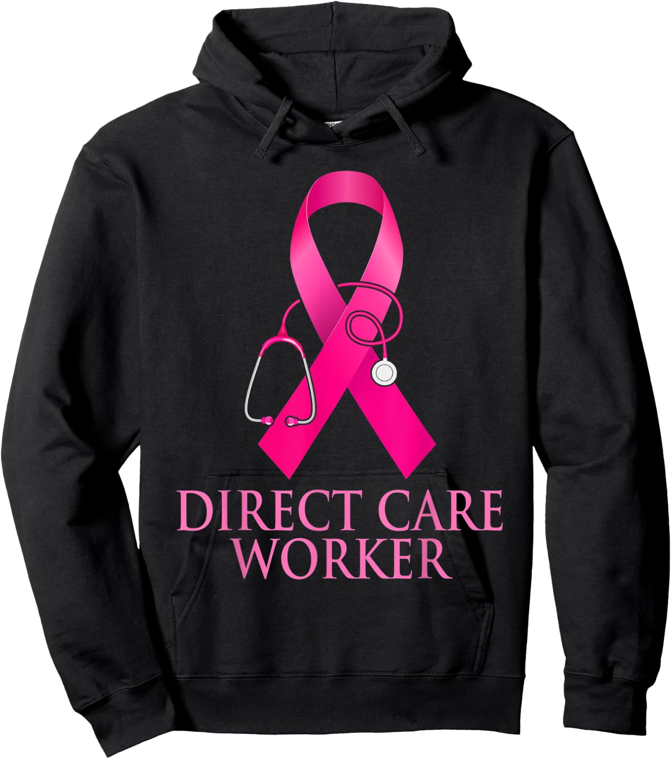 Direct Care Worker Stethoscope Pink Heart Breast Cancer Gift Hoodie - Hoodie | Black