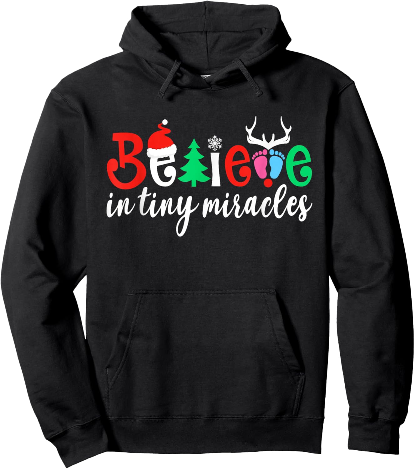 Believe In Tiny Miracles Reindeer Christmas Funny NICU Nurse Hoodie - Hoodie | Black