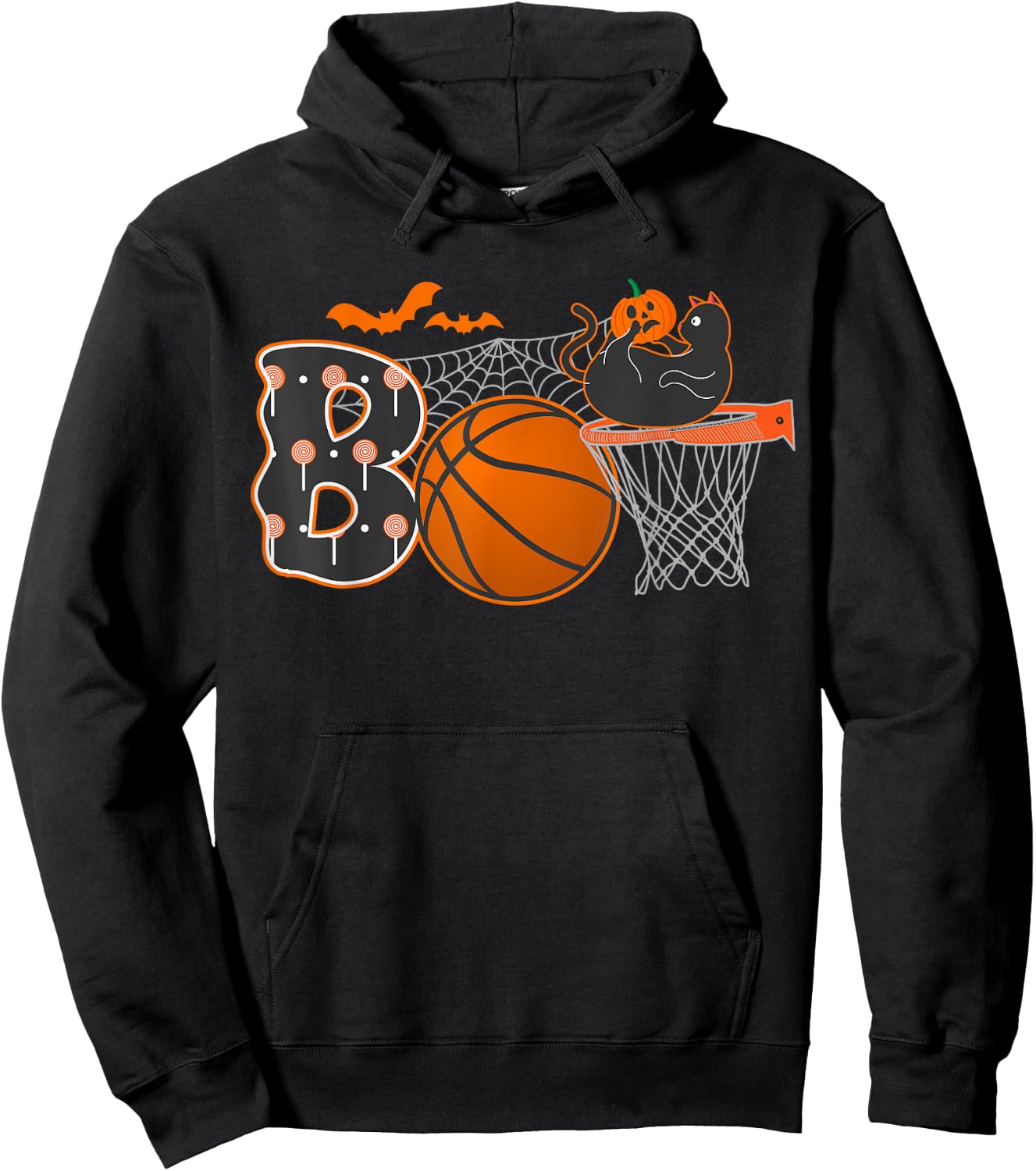 Halloween Basketball Cat Boo Boys Men Hoodie - Hoodie | Black