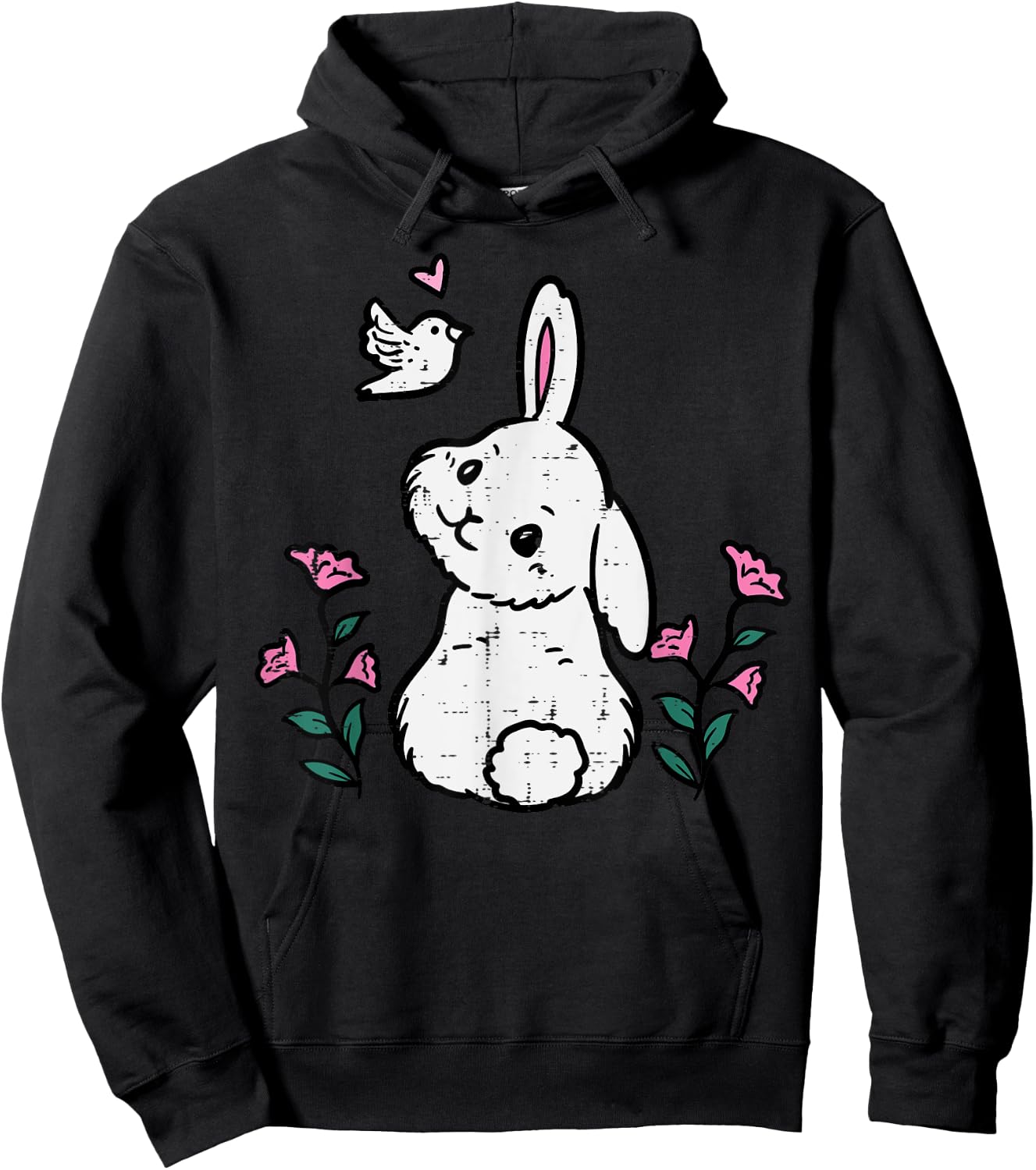 Bunny Bird Flowers Easter Spring Rabbit Women Girls Kids Hoodie - Hoodie | Black