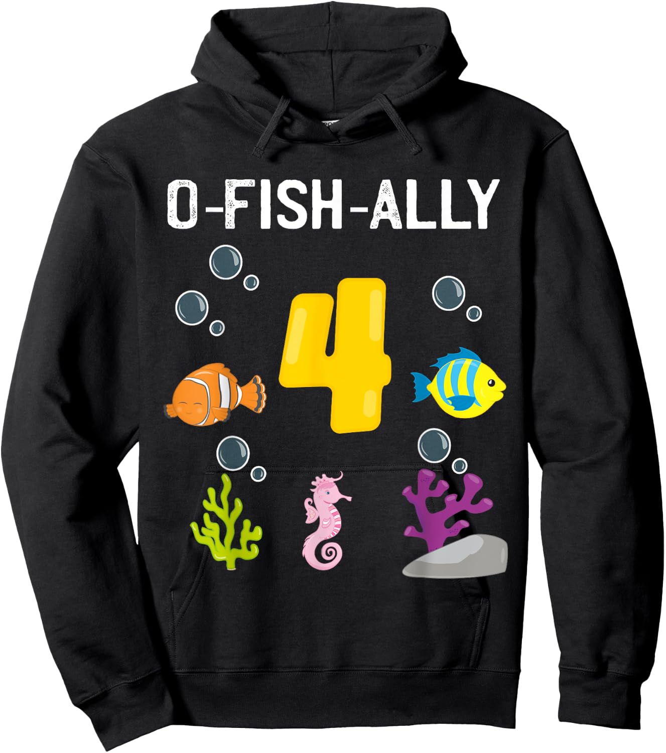 Ofishally Four Year Old Fishing Themed 4Th Birthday Girl Boy Hoodie - Hoodie | Black