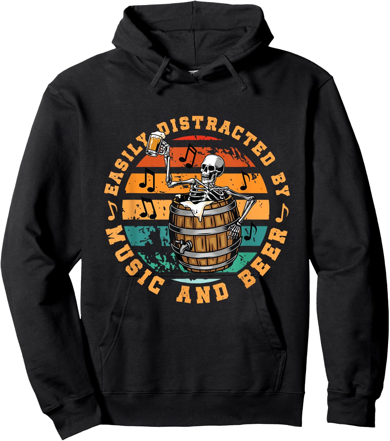 Easily Distracted By Music And Beer | Skeleton In A Barrel Hoodie - Hoodie | Black