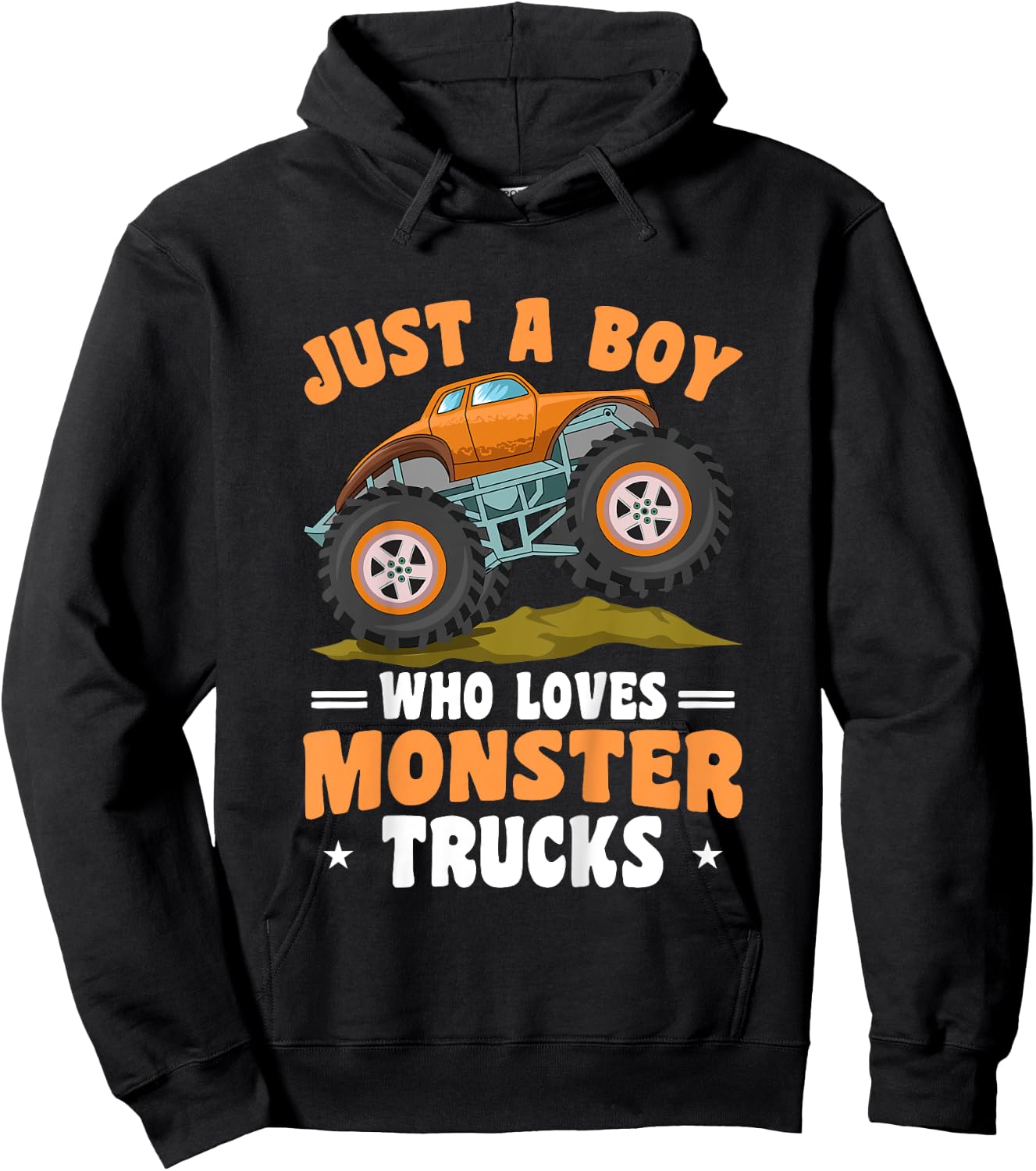 Kids Toddler Just A Boy Who Loves Monster Trucks Hoodie - Hoodie | Black