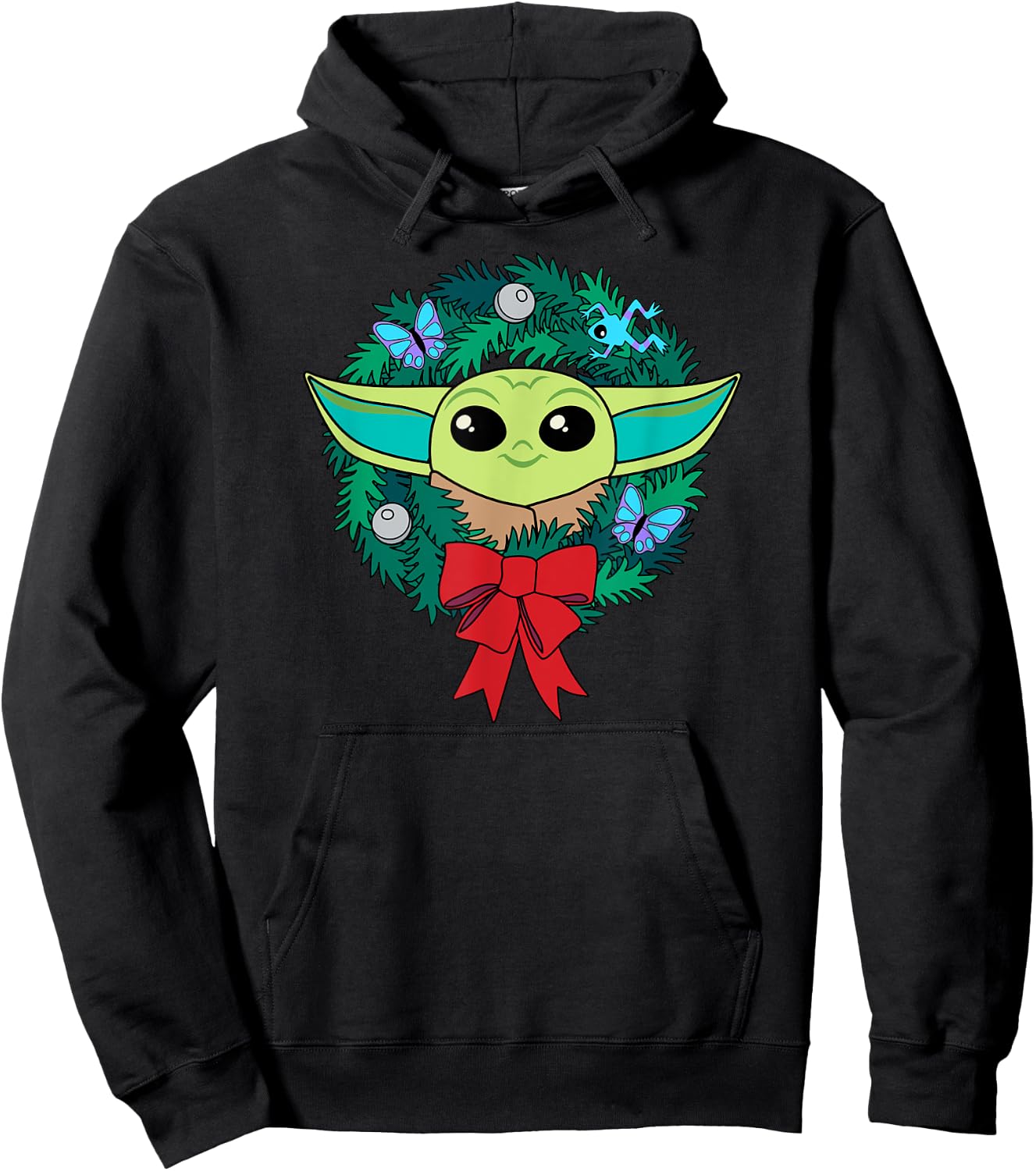 Amazon Essentials The Mandalorian Grogu Holiday Christmas Wreath Hoodie - Hoodie | Black