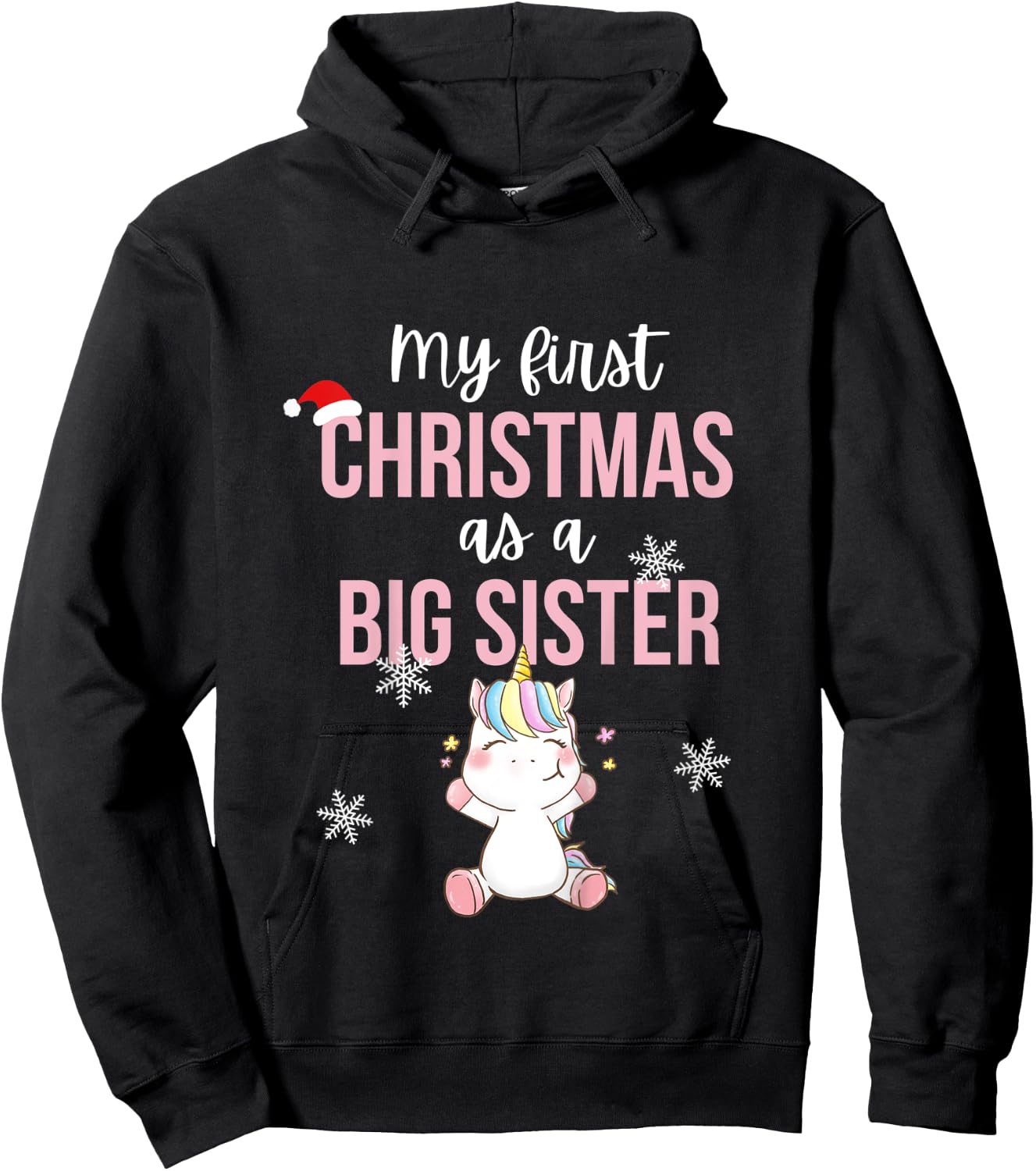 Kids My First One As A Big Sister Promoted Christmas Unicorn Hoodie - Hoodie | Black
