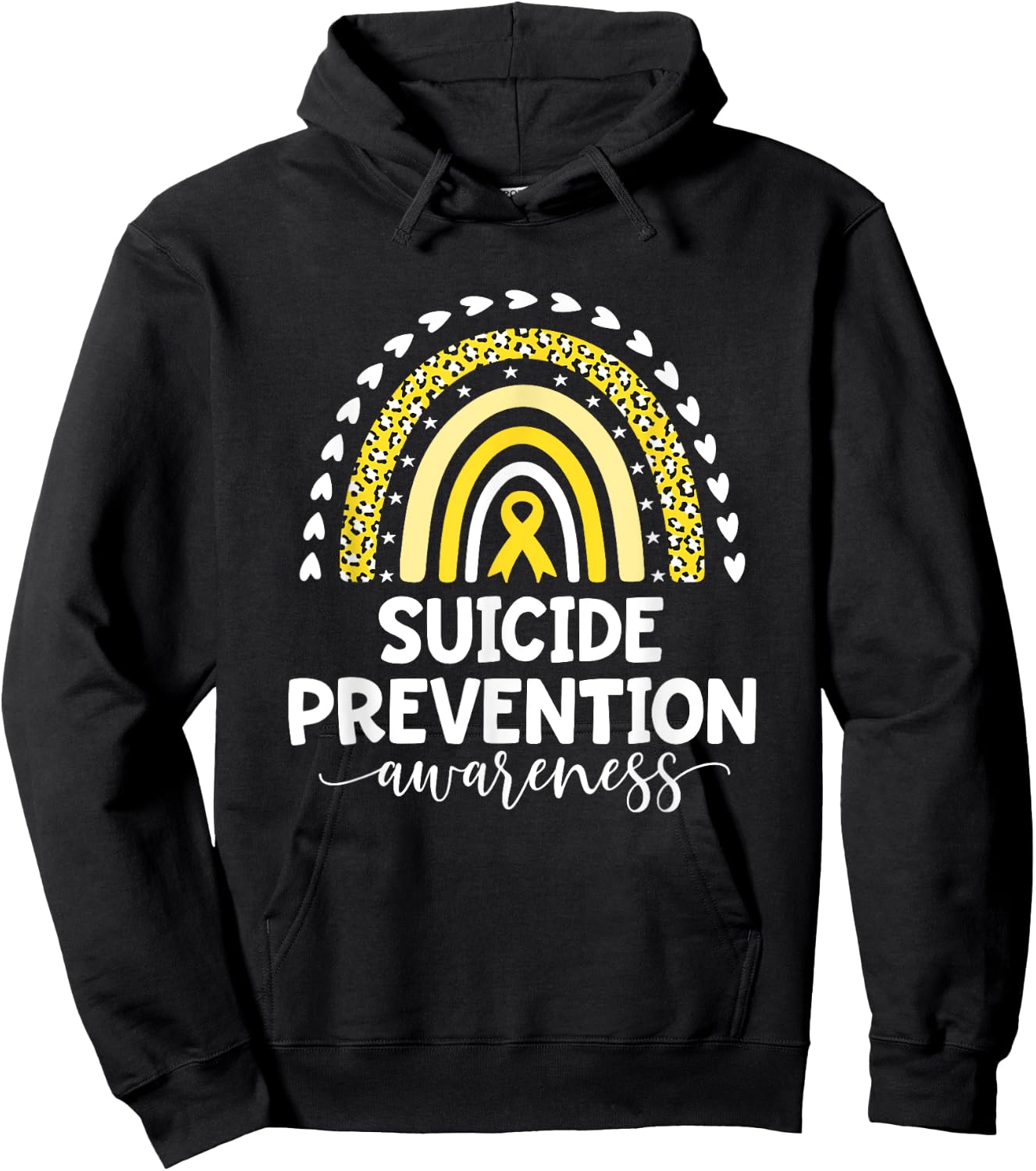 Yellow Rainbow Ribbon Support Suicide Prevention Awareness Hoodie - Hoodie | Black