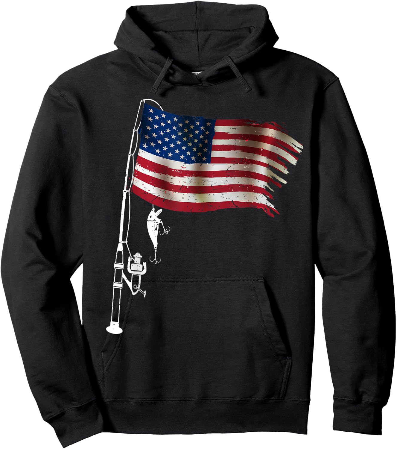 American Flag Fishing-Shirt 4th July Men Boy Patriotic Dad Hoodie - Hoodie | Black