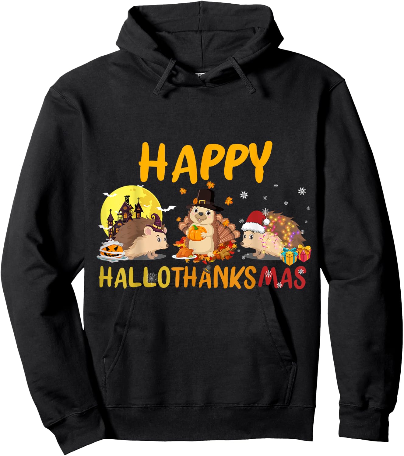 Hedgehog Happy Fall Autumn Christmas Halloween Thanksgiving Hoodie - Hoodie | Black