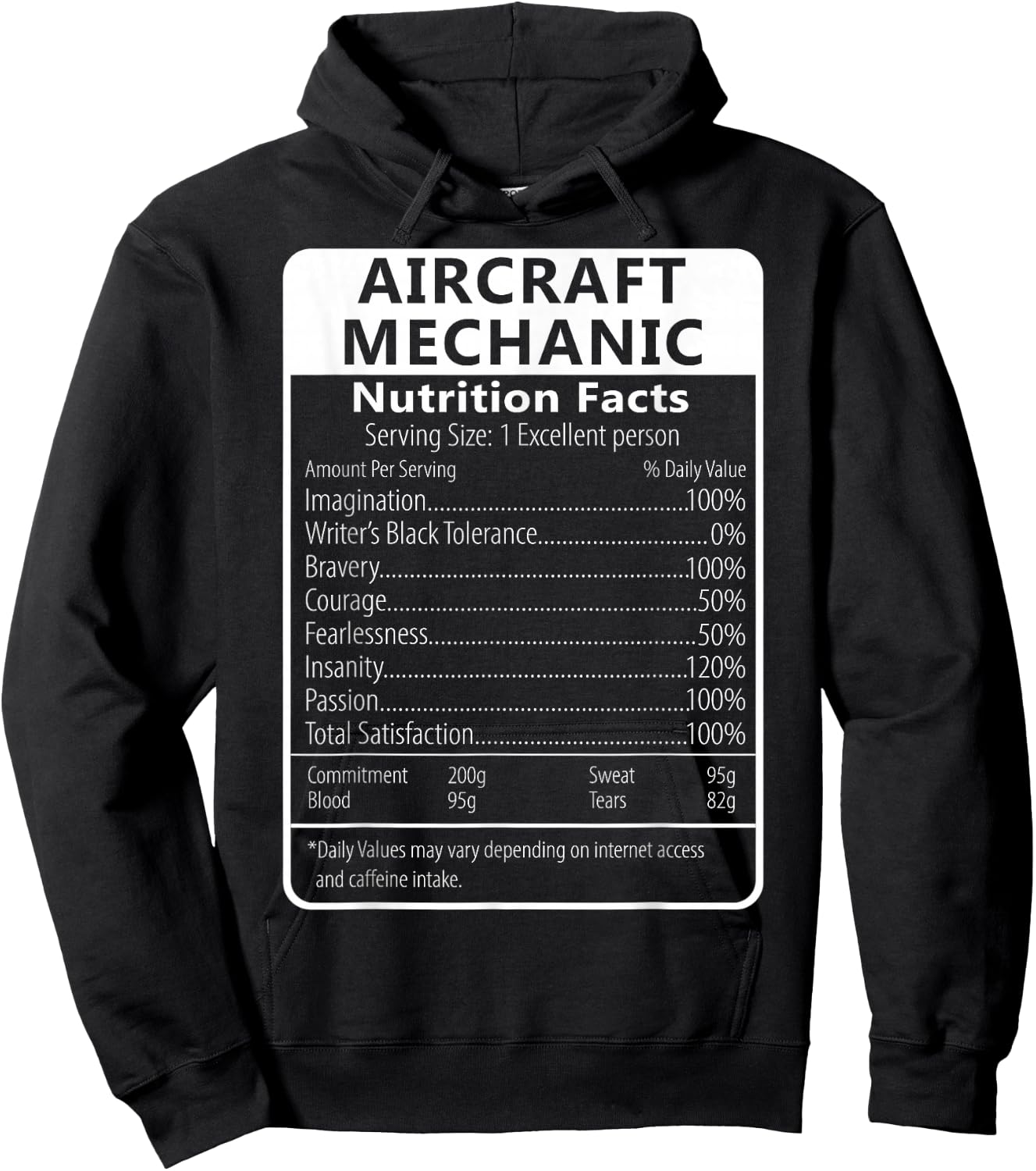 Aircraft Mechanic Nutrition Facts Sarcastic Hoodie - Hoodie | Black