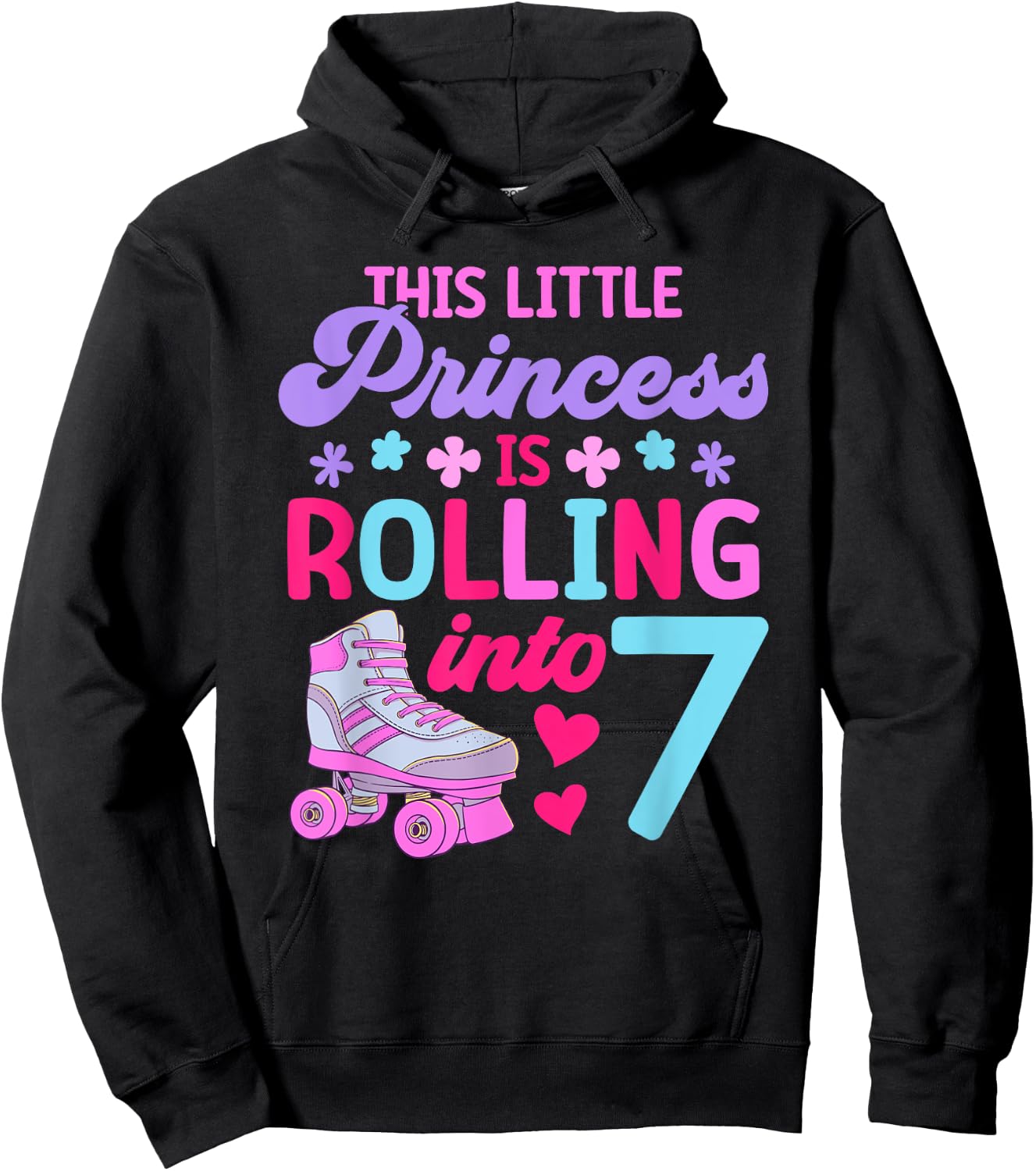 Rolling into 7 Girls 7th Birthday Roller Skates Hoodie - Hoodie | Black