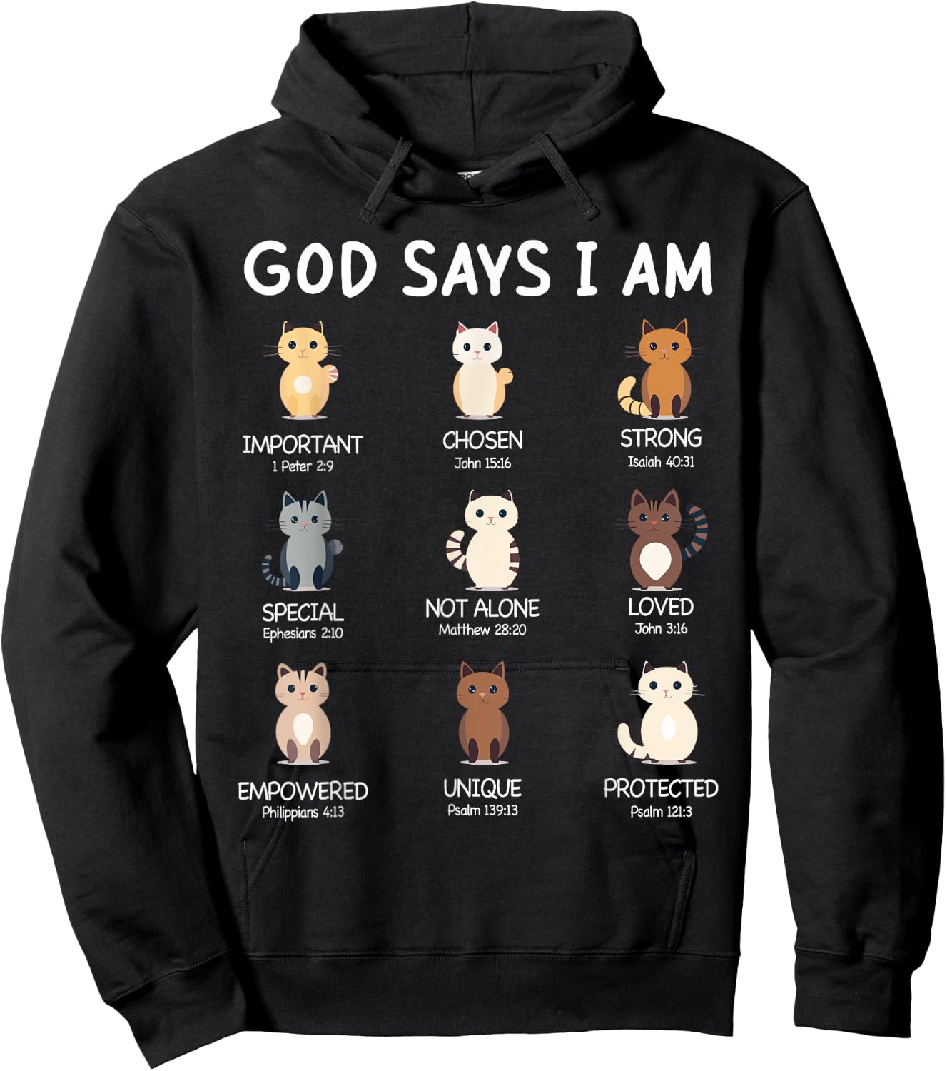 Cute God Says I Am Cat Lover Funny Christian Kids Girls Hoodie - Hoodie | Black