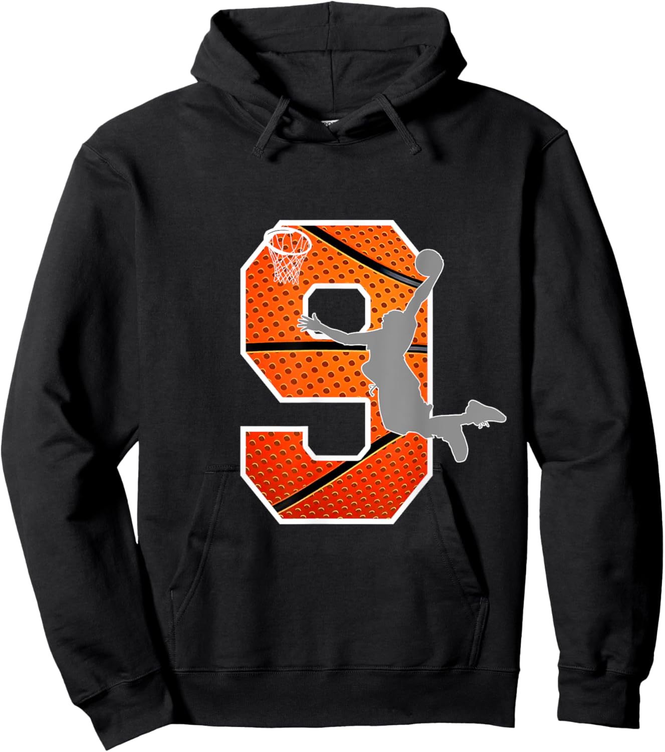 Kids 9 Years Old 9th Basketball Birthday Party Boys Girls Hoodie - Hoodie | Black