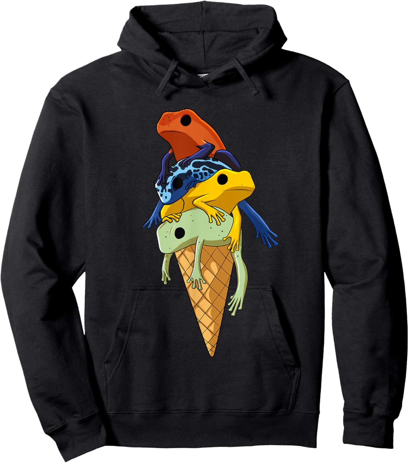 Funny tree climbing frogs, ice cream in a waffle Hoodie - Hoodie | Black