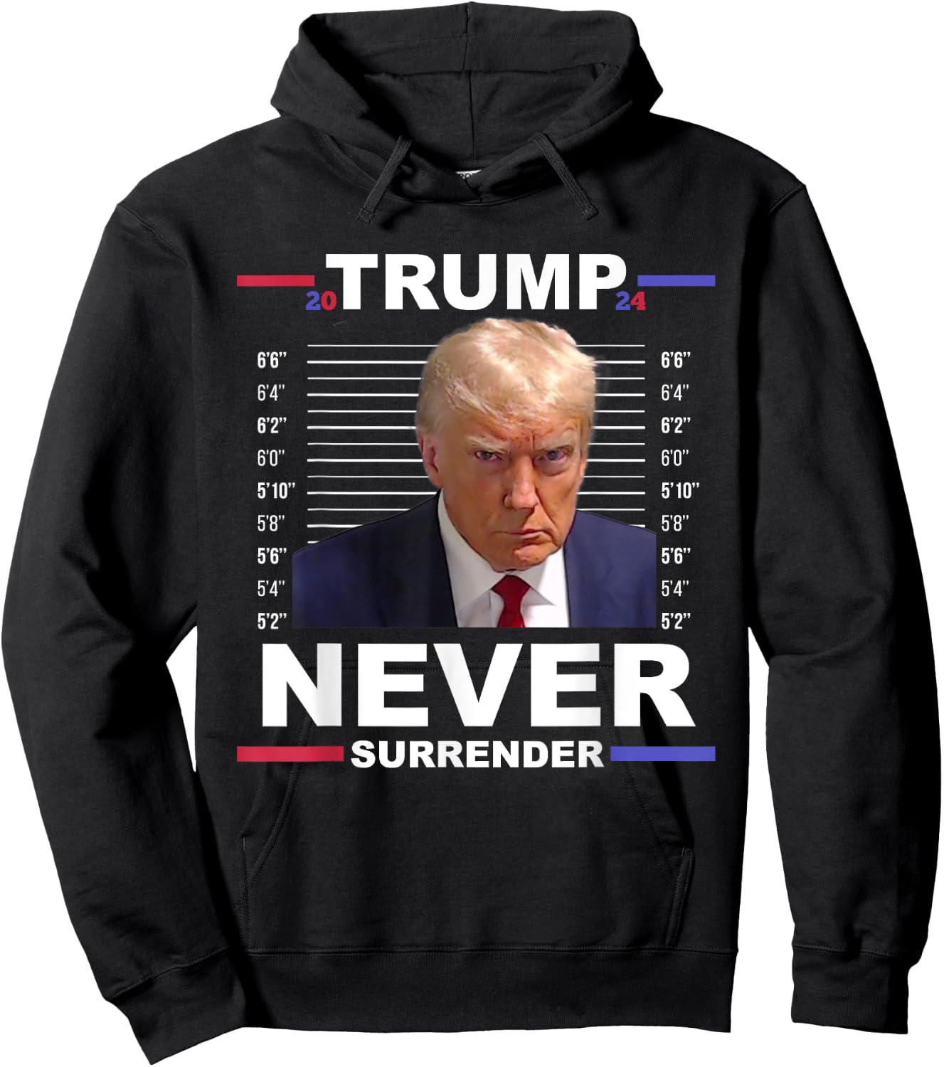 Trump Mug Shot Never Surrender Trump 2024 Pro Trump Hoodie - Hoodie | Black
