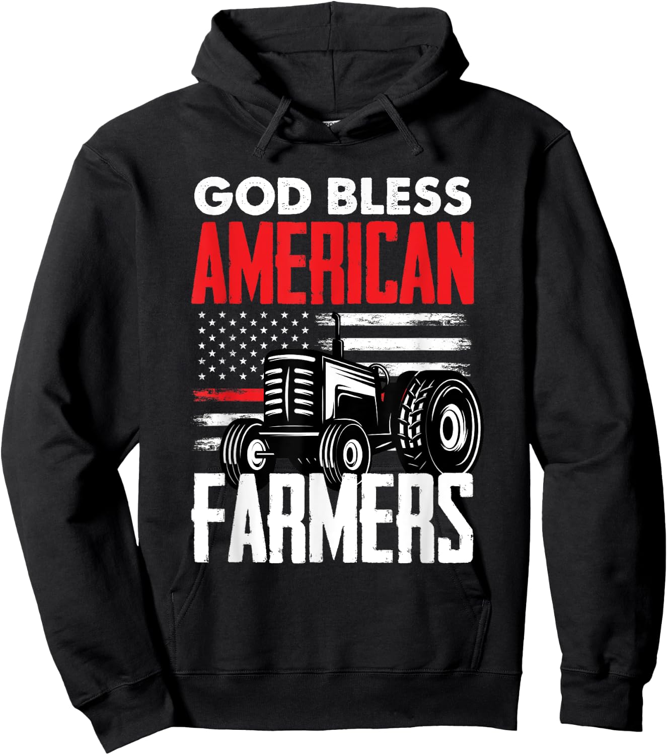 God Bless American Farmers Patriotic US Flag Farmer Hoodie - Hoodie | Black
