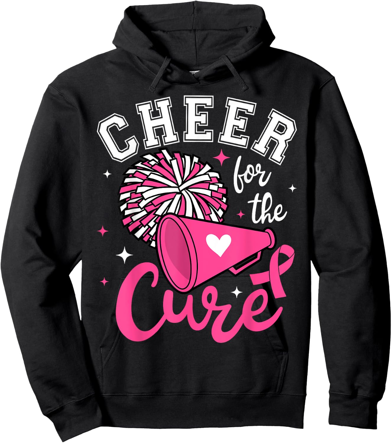Cheer for the cure Cute Cheerleader Pink Ribbon Pom Pom Hoodie - Hoodie | Black