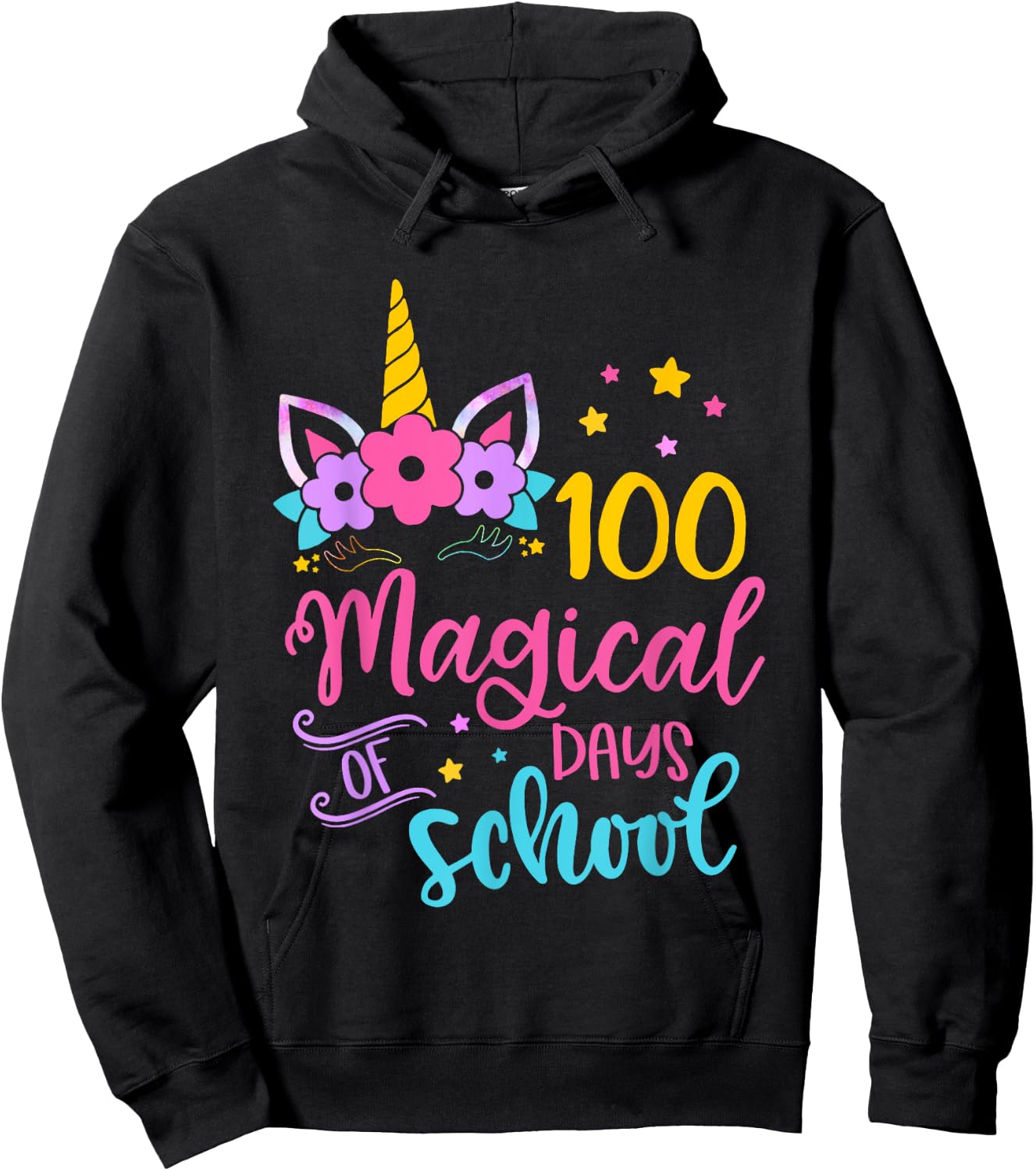 Unicorn Happy 100th Day 100 Magical Days Of School Girls Kid Hoodie - Hoodie | Black