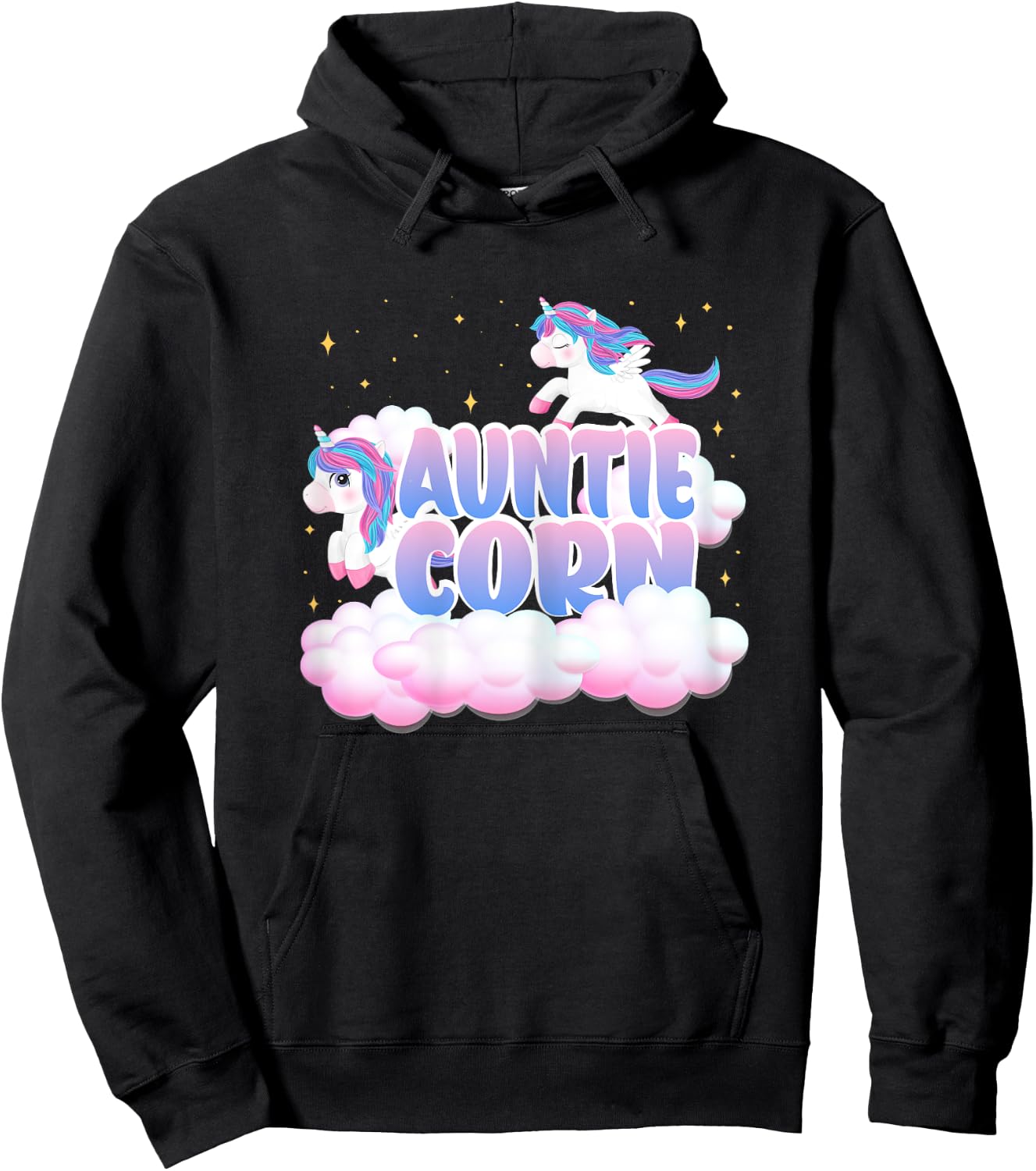Auntie Corn Unicorn Clouds Unicorns Themed Birthday Hoodie - Hoodie | Black
