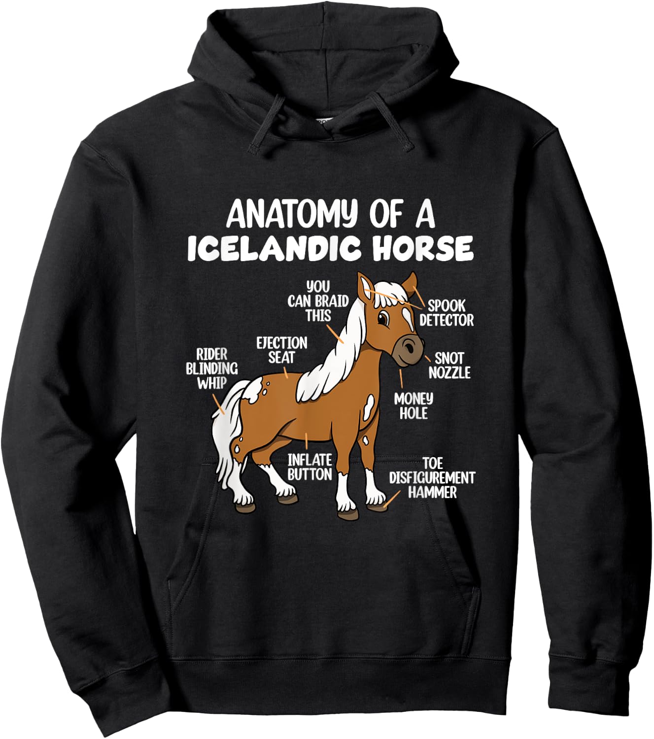 Icelandic Horse Design Anatomy Of A Icelandic Horse , -Adults, -Kids, Black, Small, Short Sleeve Hoodie - Hoodie | Black