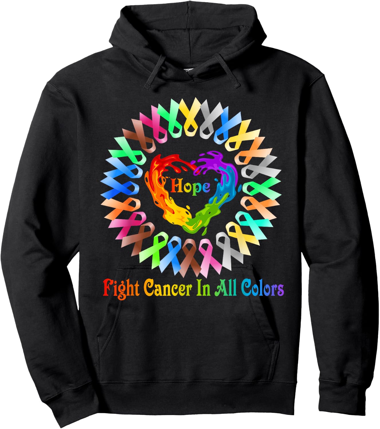 Fight Cancer In All Color Feather Breast Cancer Awareness Hoodie - Hoodie | Black