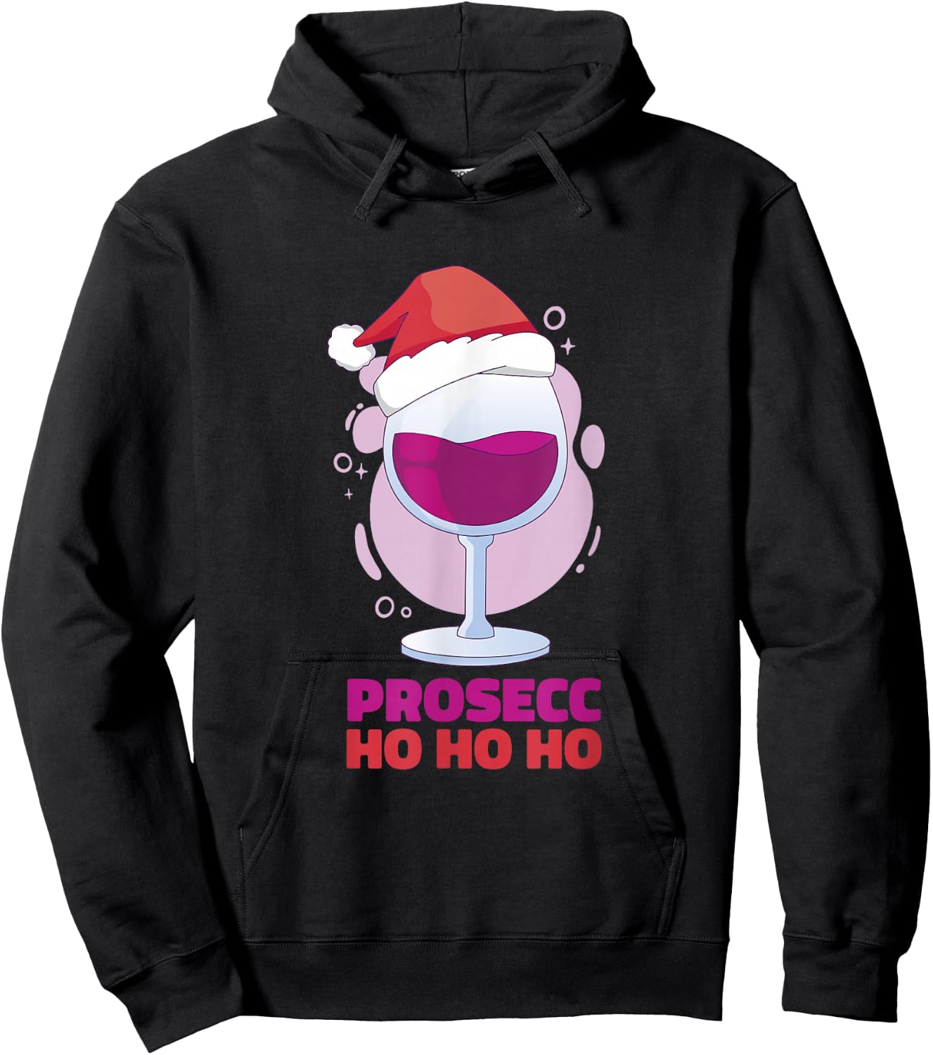 Funny Christmas Party Santa Hat Wine Glass Prosecco Ho Ho Ho Hoodie - Hoodie | Black