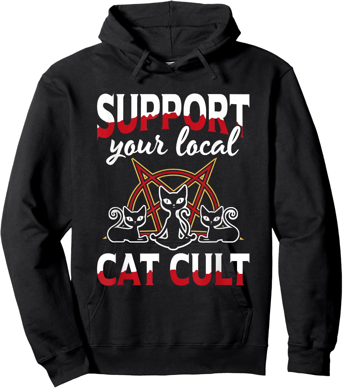 Support Your Local Cat Cult Gothic Baphomet Occult Demon Cat Hoodie - Hoodie | Black