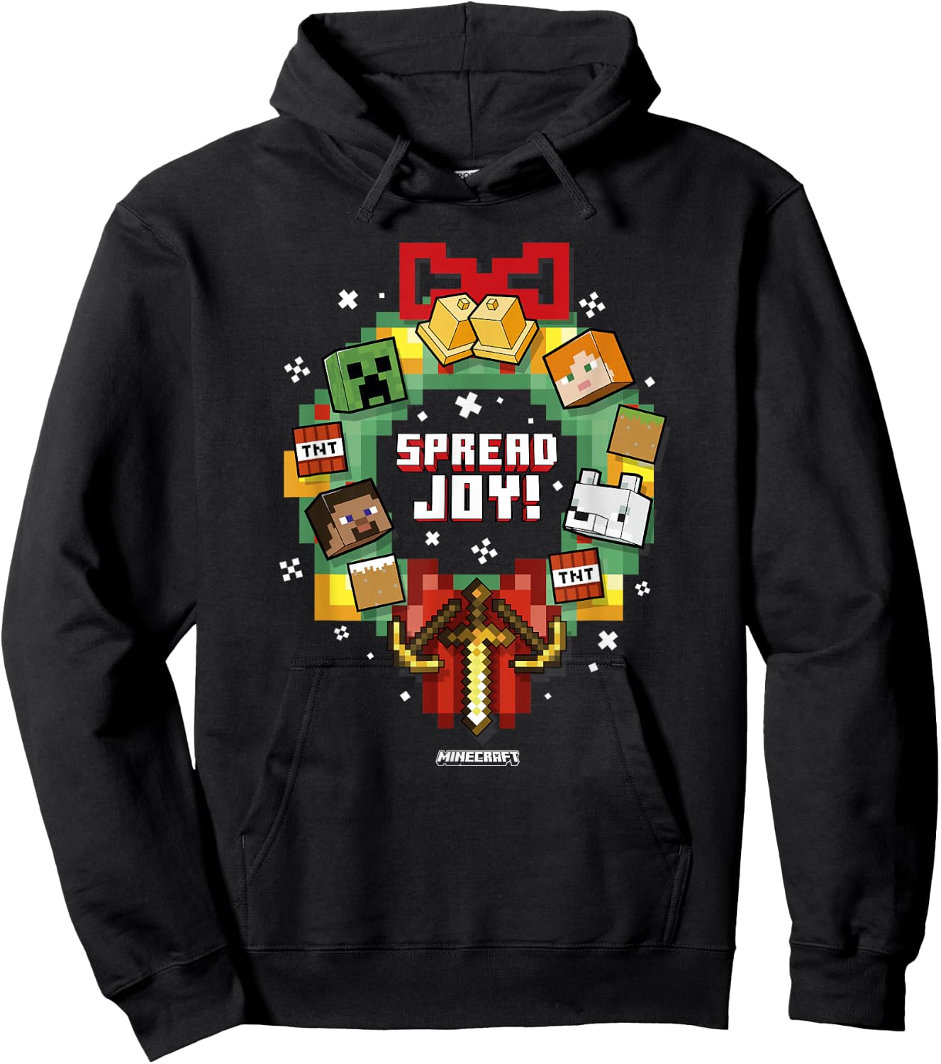 Minecraft Christmas Wreath Spread Joy Hoodie - Hoodie | Black