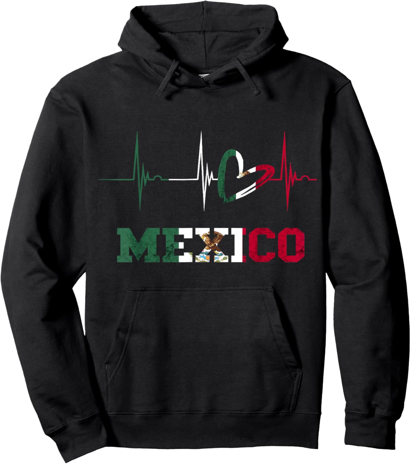 Mexico Heart Heartbeat EKG Pulse Cardiogram Mexico Flag Hoodie - Hoodie | Black