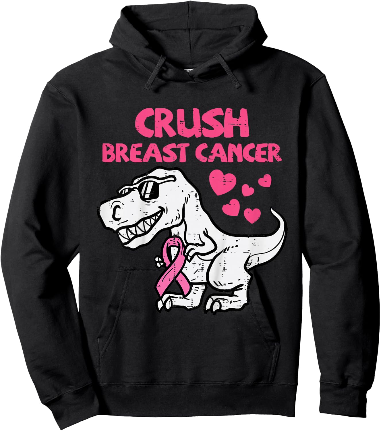 Crush Breast Cancer Trex Dino Awareness Toddler Boys Kids Hoodie - Hoodie | Black