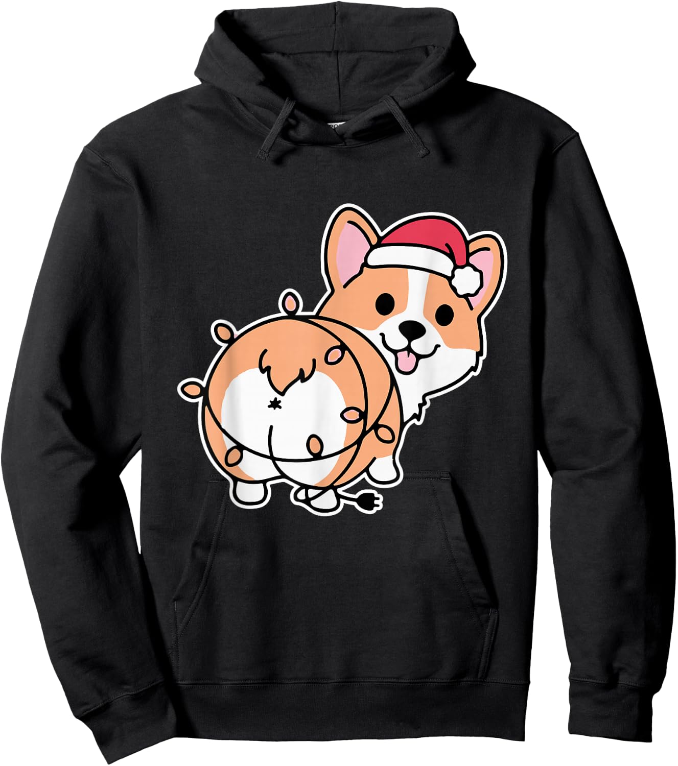 Corgi Christmas Lights Pajama Cute Dog Puppy Lover X-Mas Men Women Kids Hoodie - Hoodie | Black