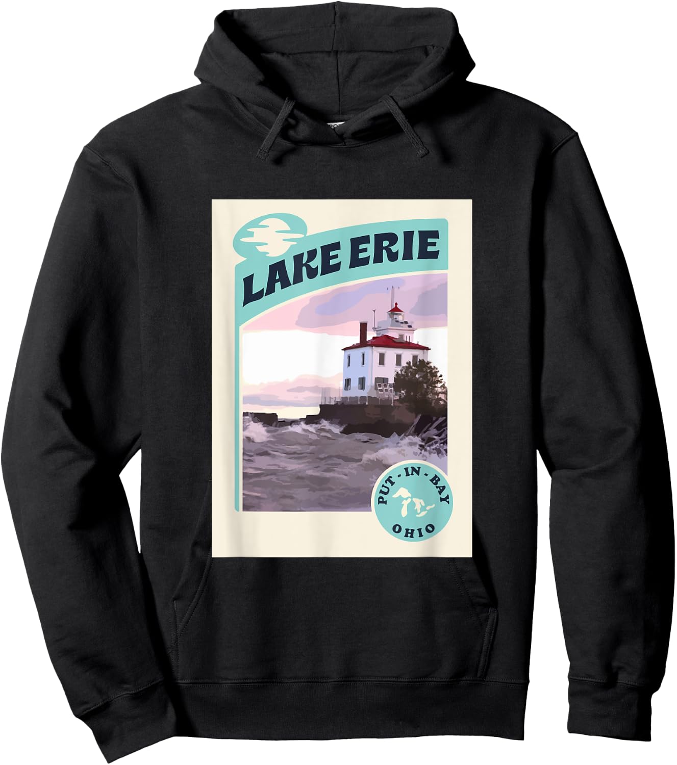 Vintage Put In Bay Lake Erie Ohio Lighthouse Travel Souvenir Hoodie - Hoodie | Black