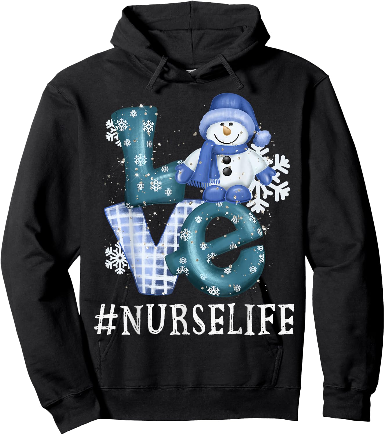 Nurse Love Snowman Xmas Funny Women Winter Season Christmas Hoodie - Hoodie | Black