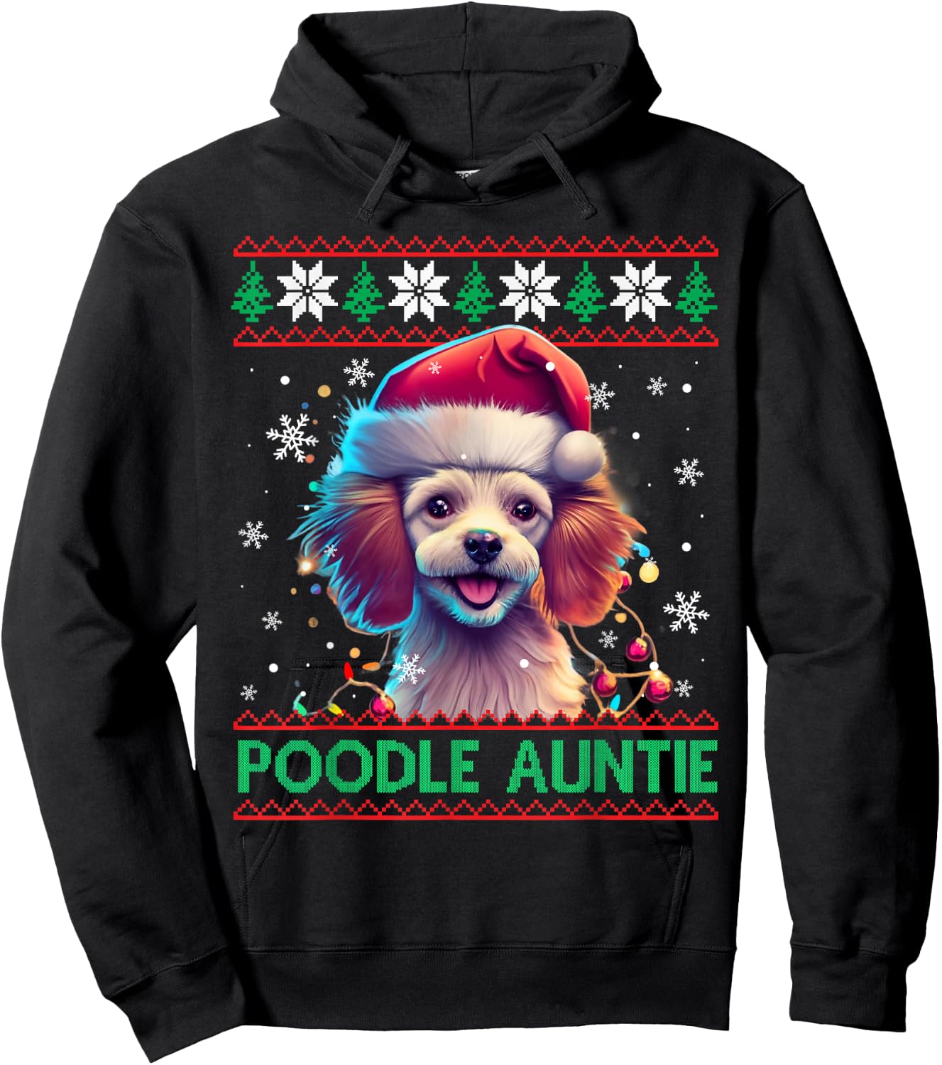 Poodle Auntie Santa Hat Poodle Lover Ugly Christmas Hoodie - Hoodie | Black