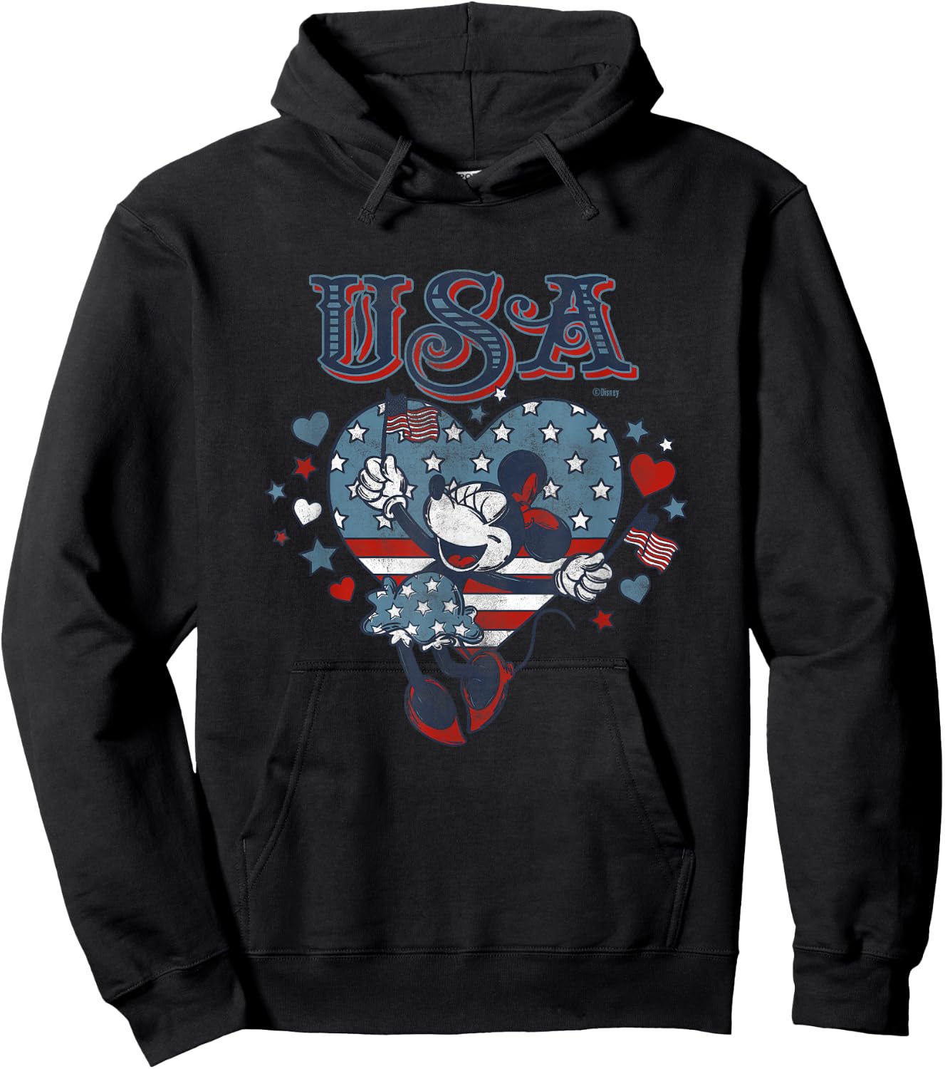 Disney Minnie Mouse with American Flags USA 4th of July Hoodie - Hoodie | Black