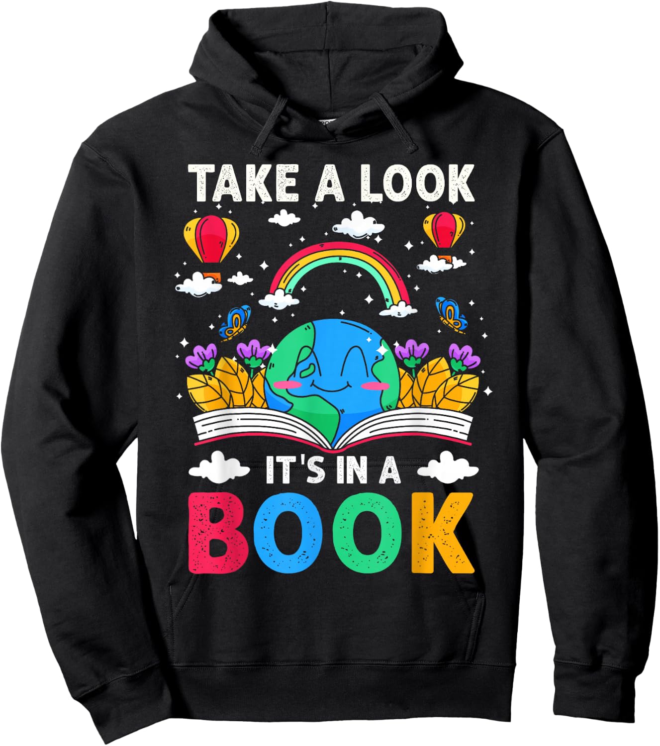 Take A Look It's in A Book Reading Vintage Retro Rainbow Hoodie - Hoodie | Black