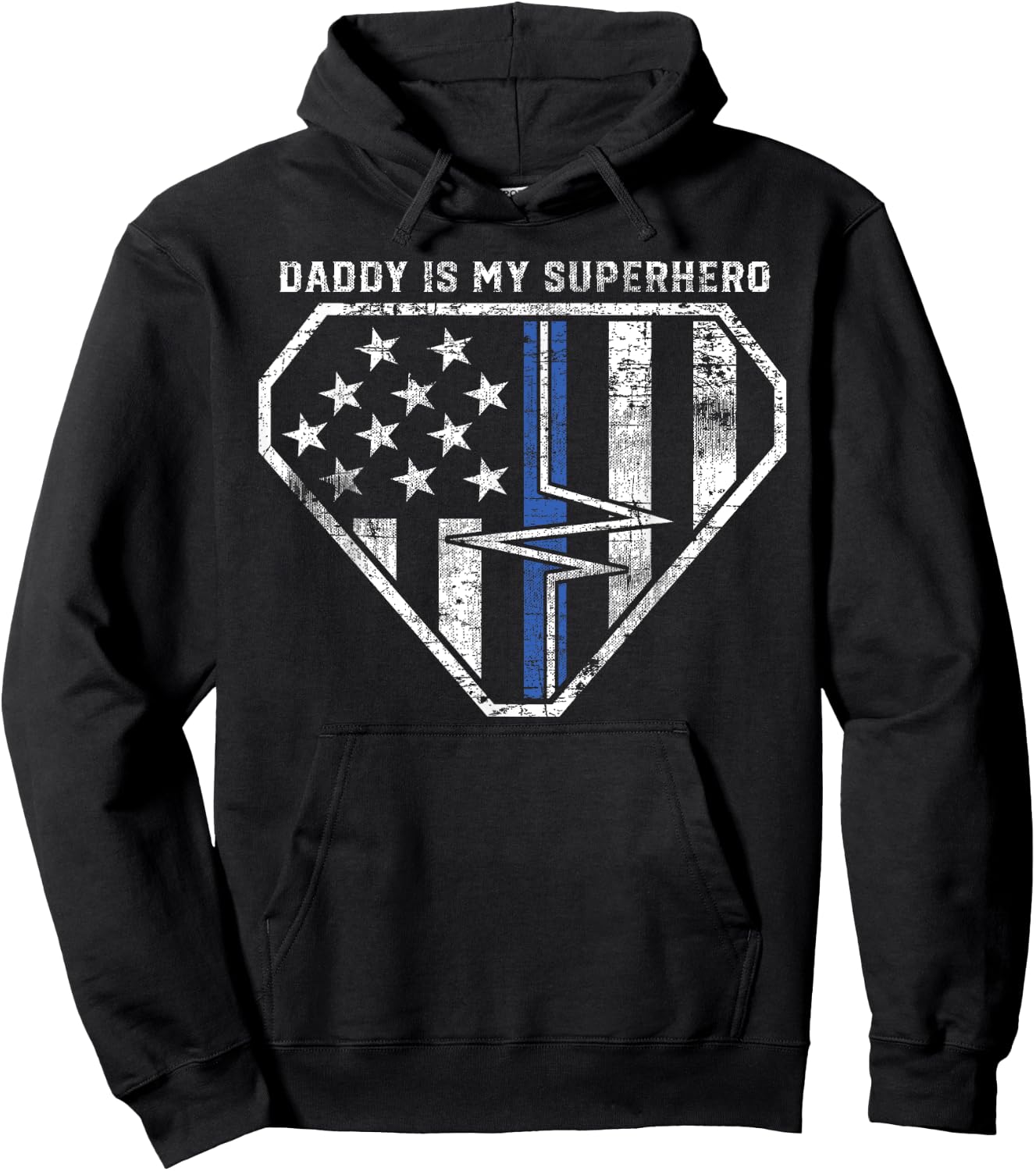 Daddy is My Superhero Blue and White Line EMT EMS Paramedic Hoodie - Hoodie | Black